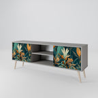 FLORAL SERENITY 2-Door TV Stand in Grey Finish