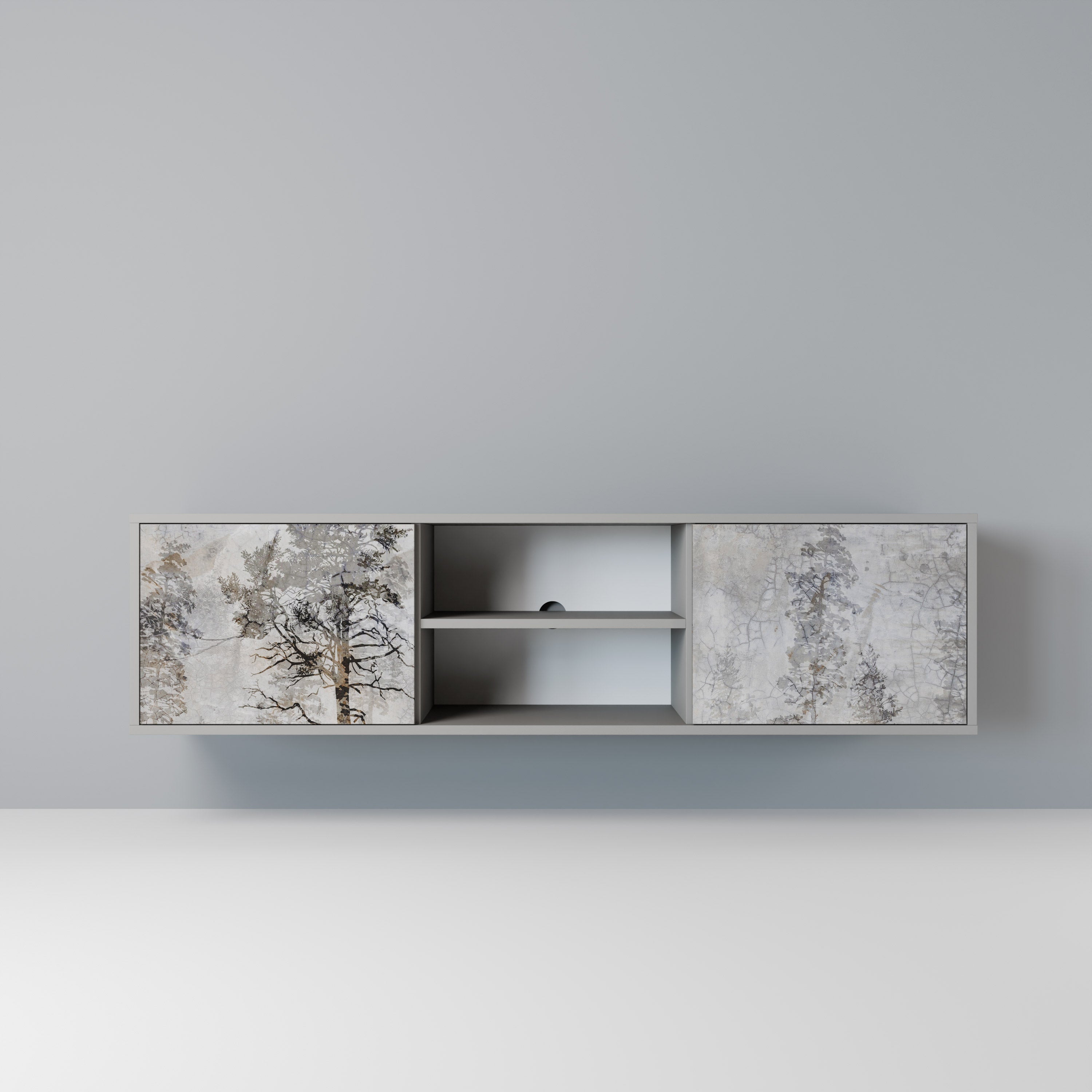 FADE IN THE TREES 2-Door TV Stand in Grey Finish