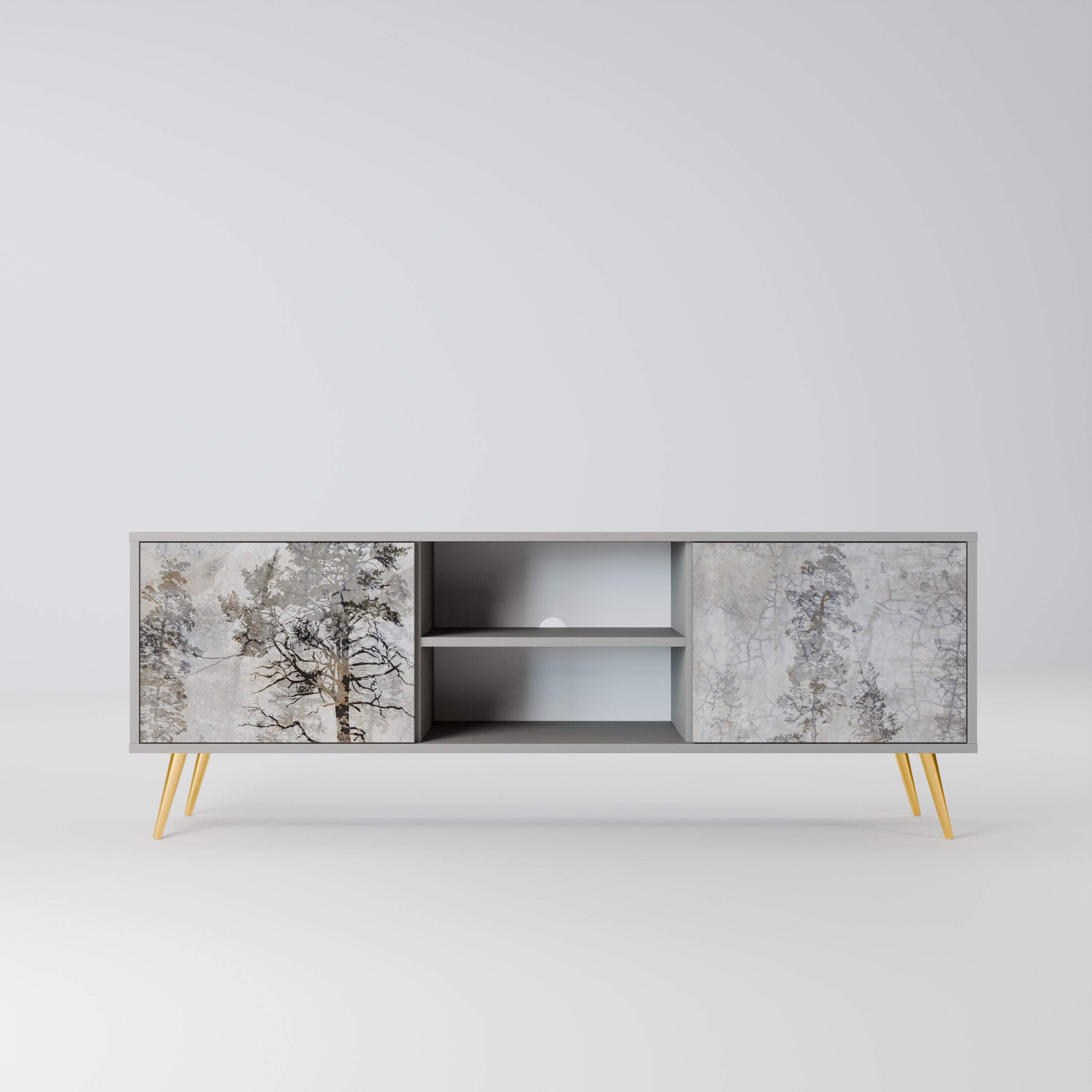 FADE IN THE TREES 2-Door TV Stand in Grey Finish