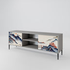 JAPANESE LANDSCAPE 2-Door TV Stand in Grey Finish