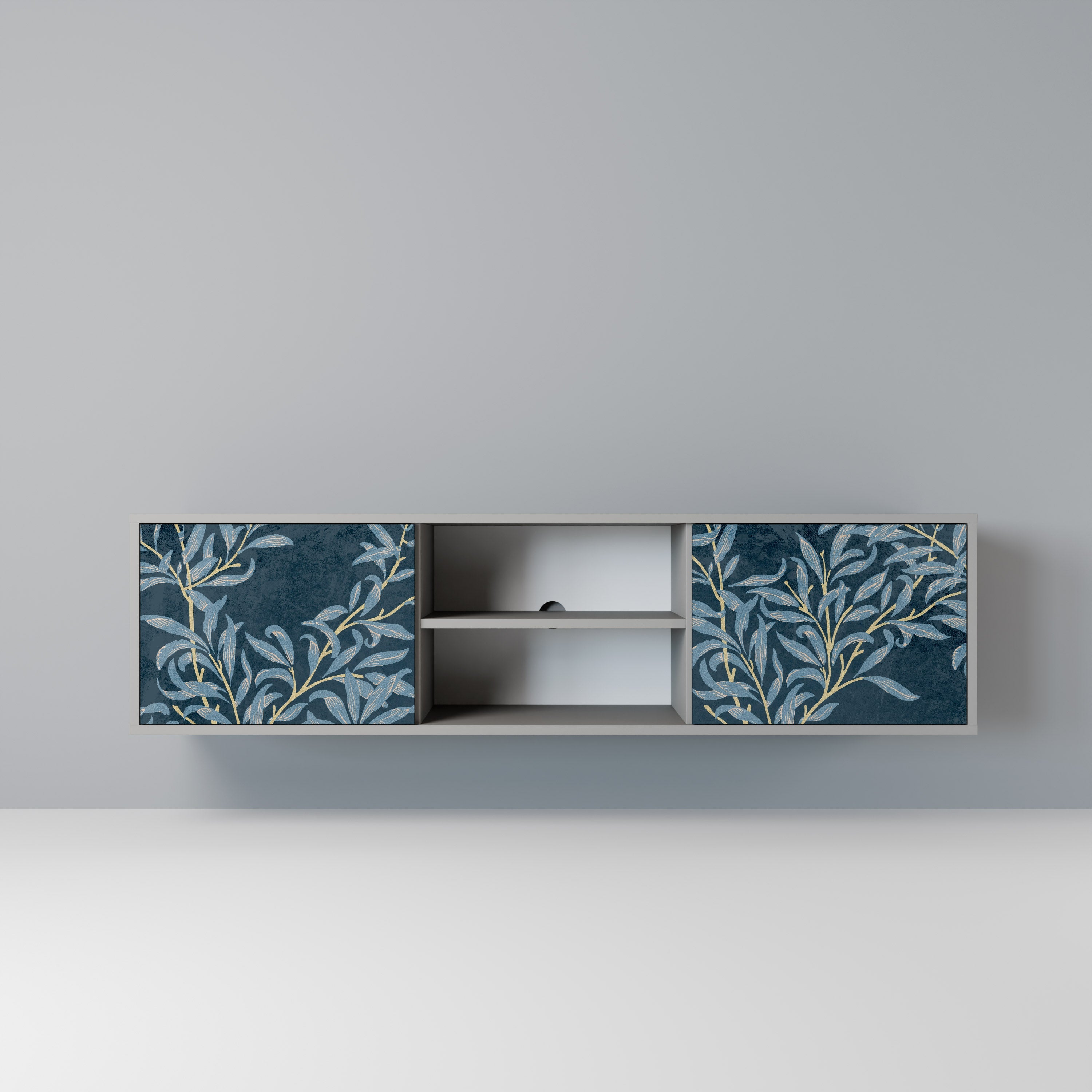 BLUE LEAVES 2-Door TV Stand in Grey Finish
