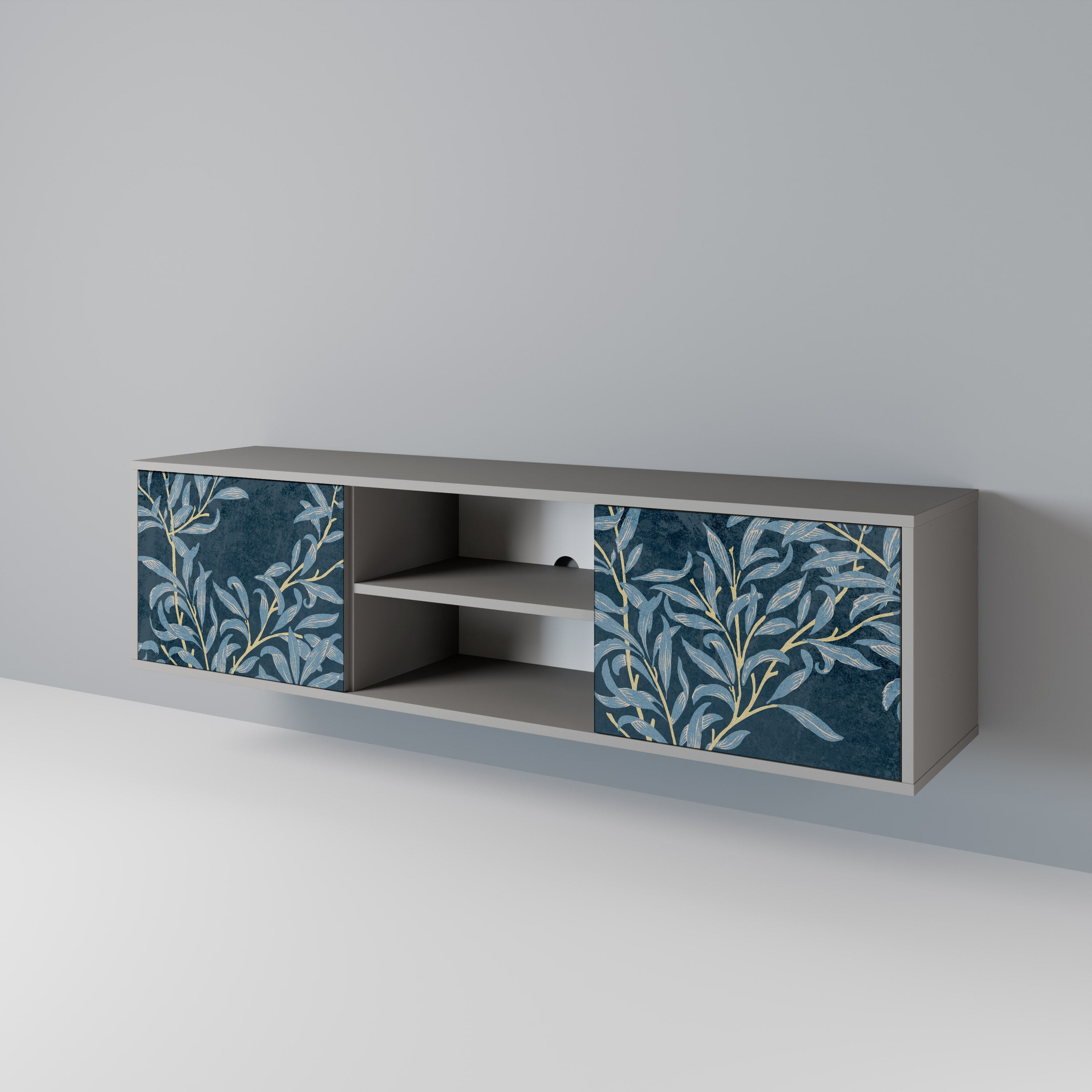 BLUE LEAVES 2-Door TV Stand in Grey Finish