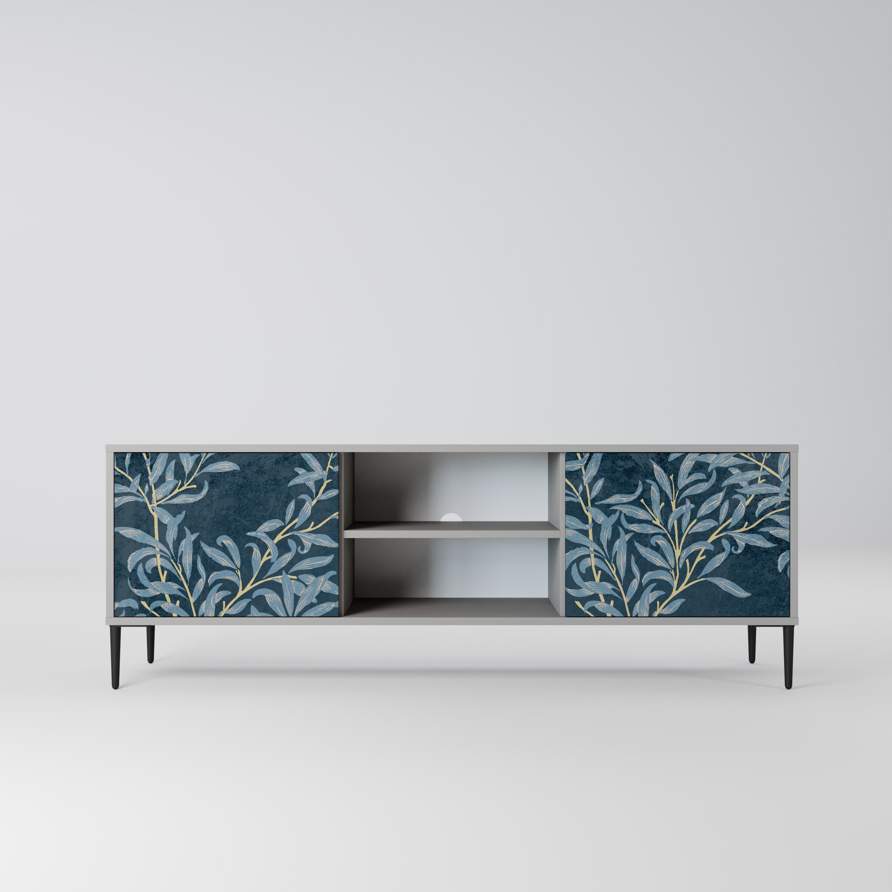 BLUE LEAVES 2-Door TV Stand in Grey Finish