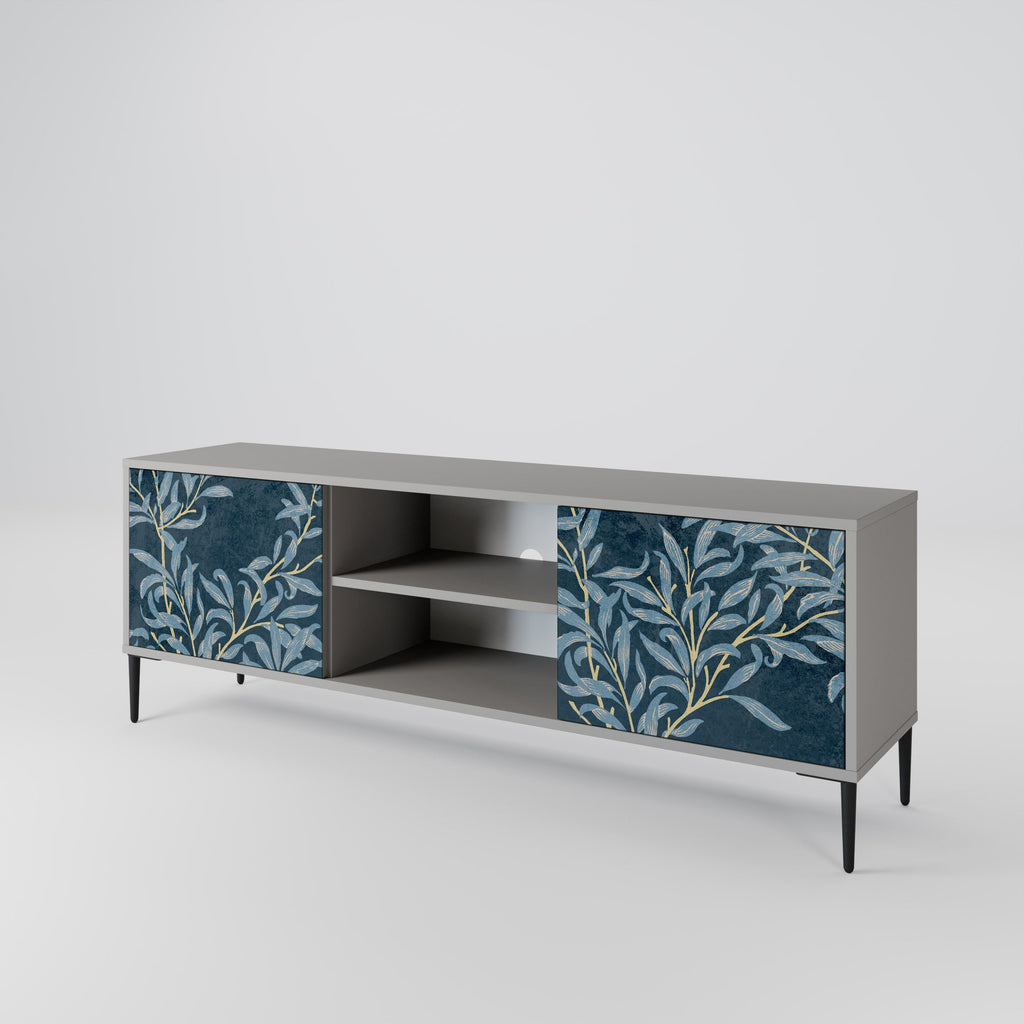 BLUE LEAVES 2-Door TV Stand in Grey Finish
