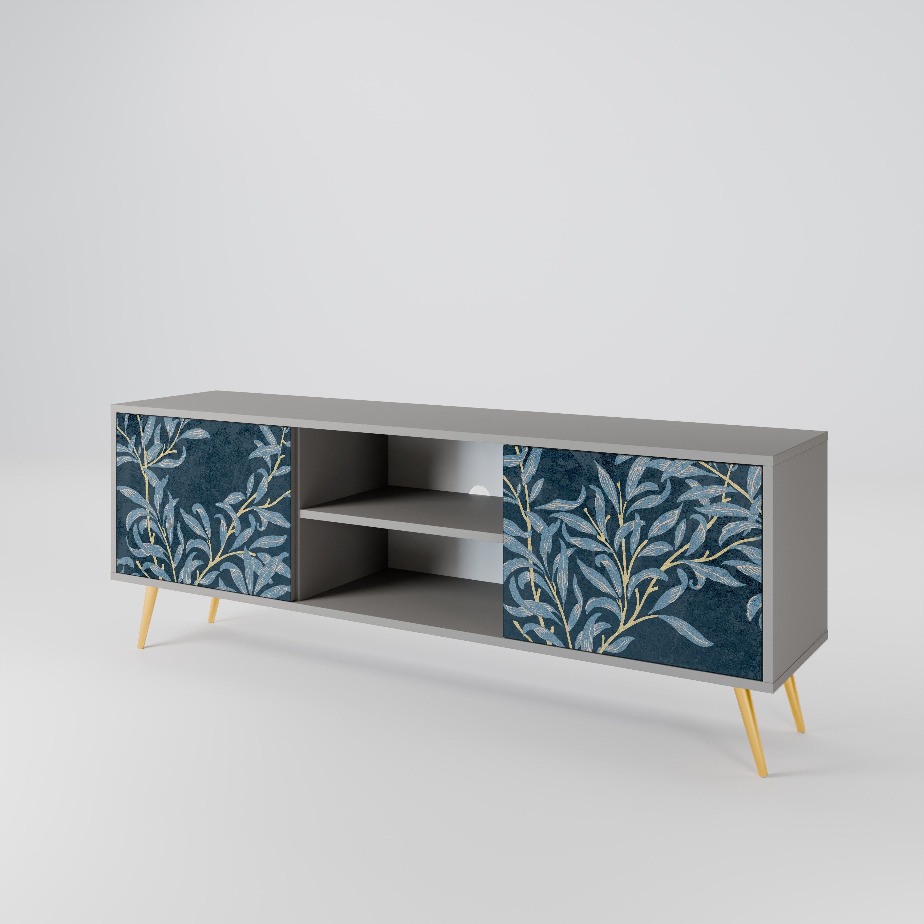 BLUE LEAVES 2-Door TV Stand in Grey Finish