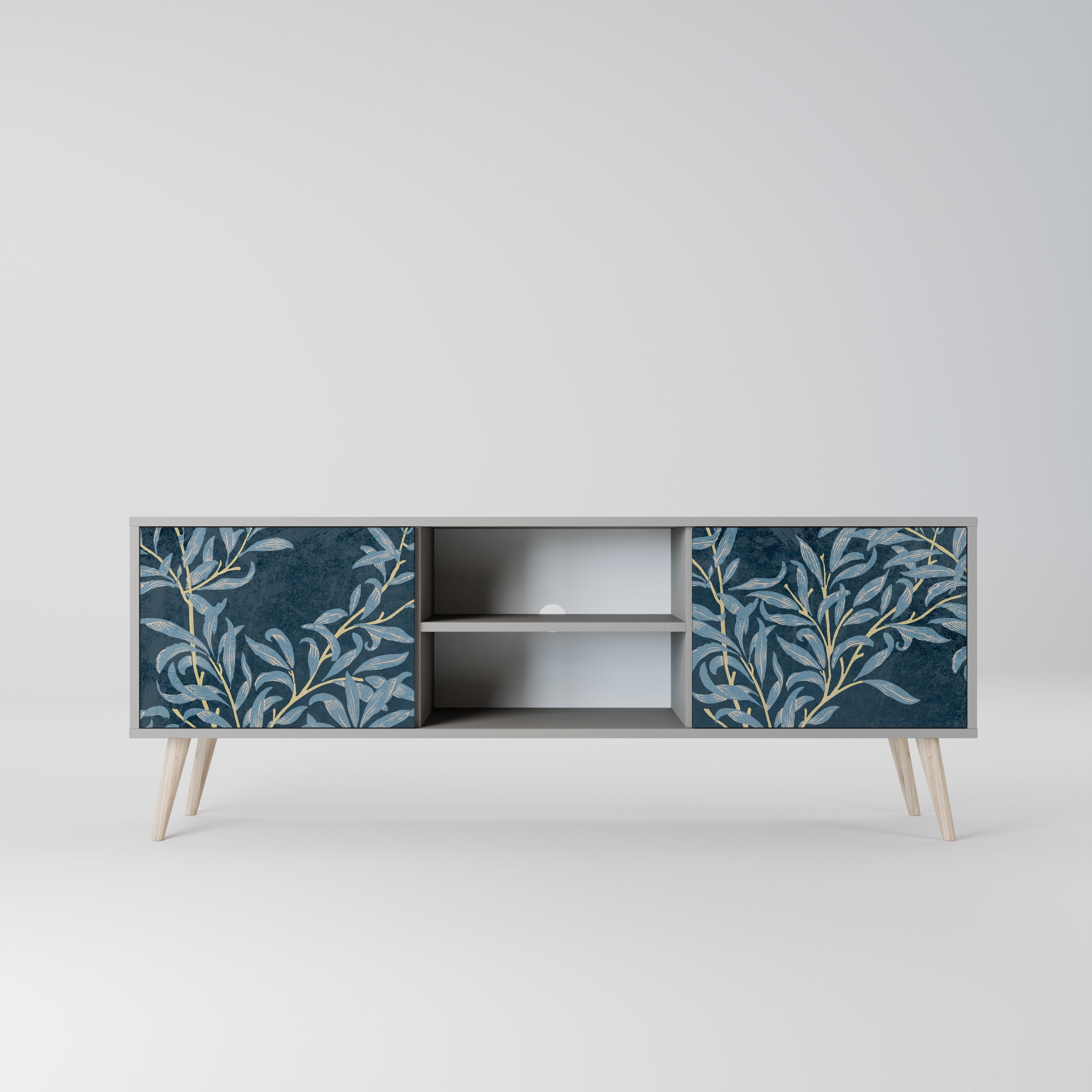 BLUE LEAVES 2-Door TV Stand in Grey Finish