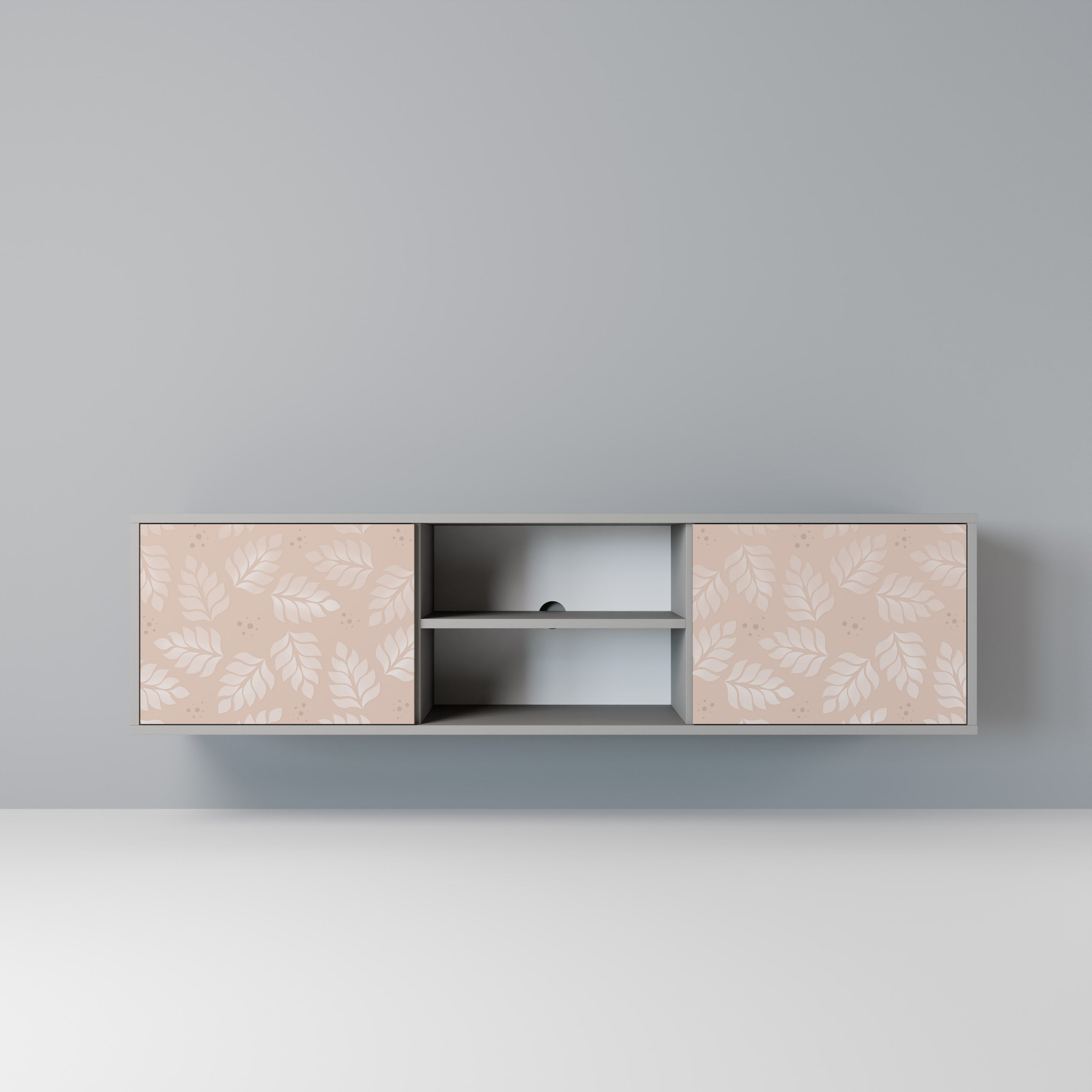 LEAVES ON BEIGE 2-Door TV Stand in Grey Finish