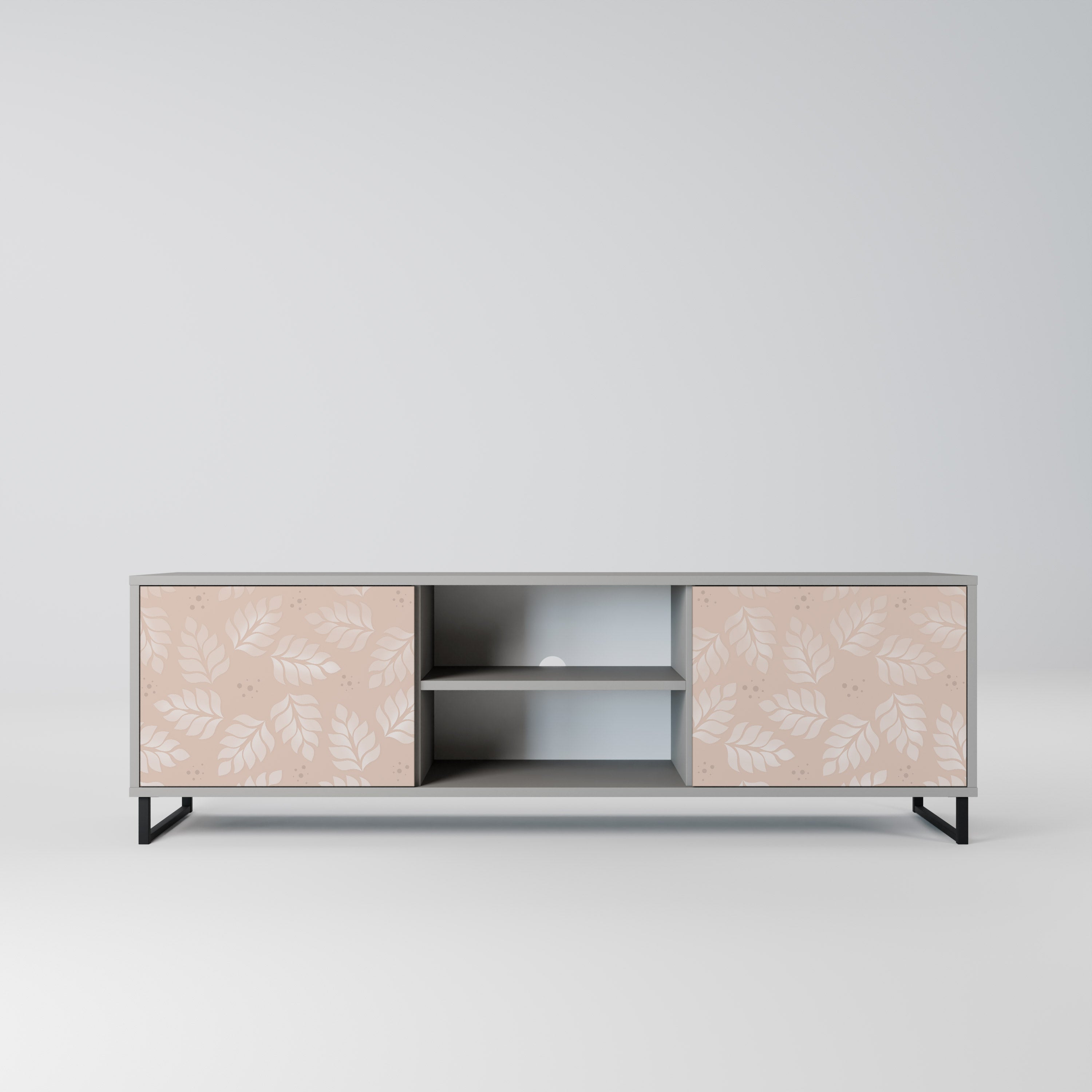 LEAVES ON BEIGE 2-Door TV Stand in Grey Finish