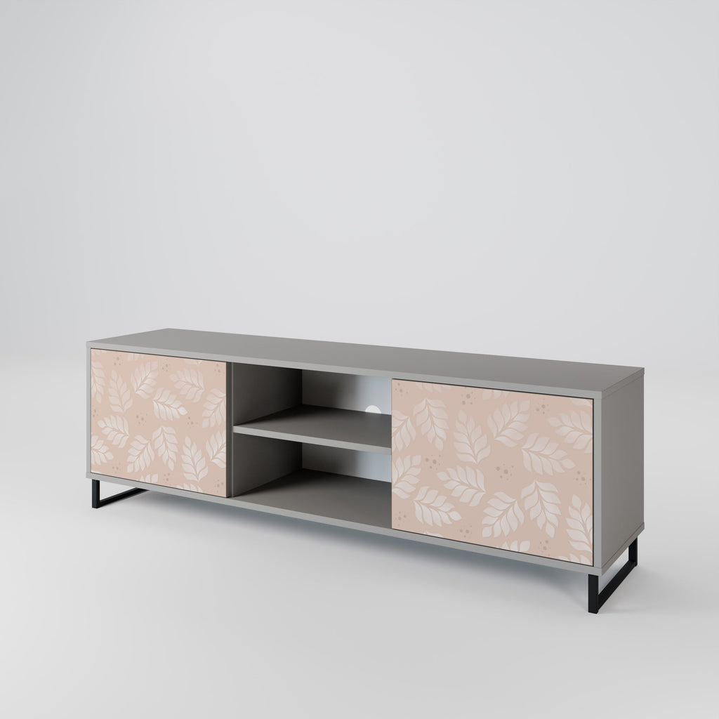 LEAVES ON BEIGE 2-Door TV Stand in Grey Finish