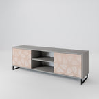 LEAVES ON BEIGE 2-Door TV Stand in Grey Finish