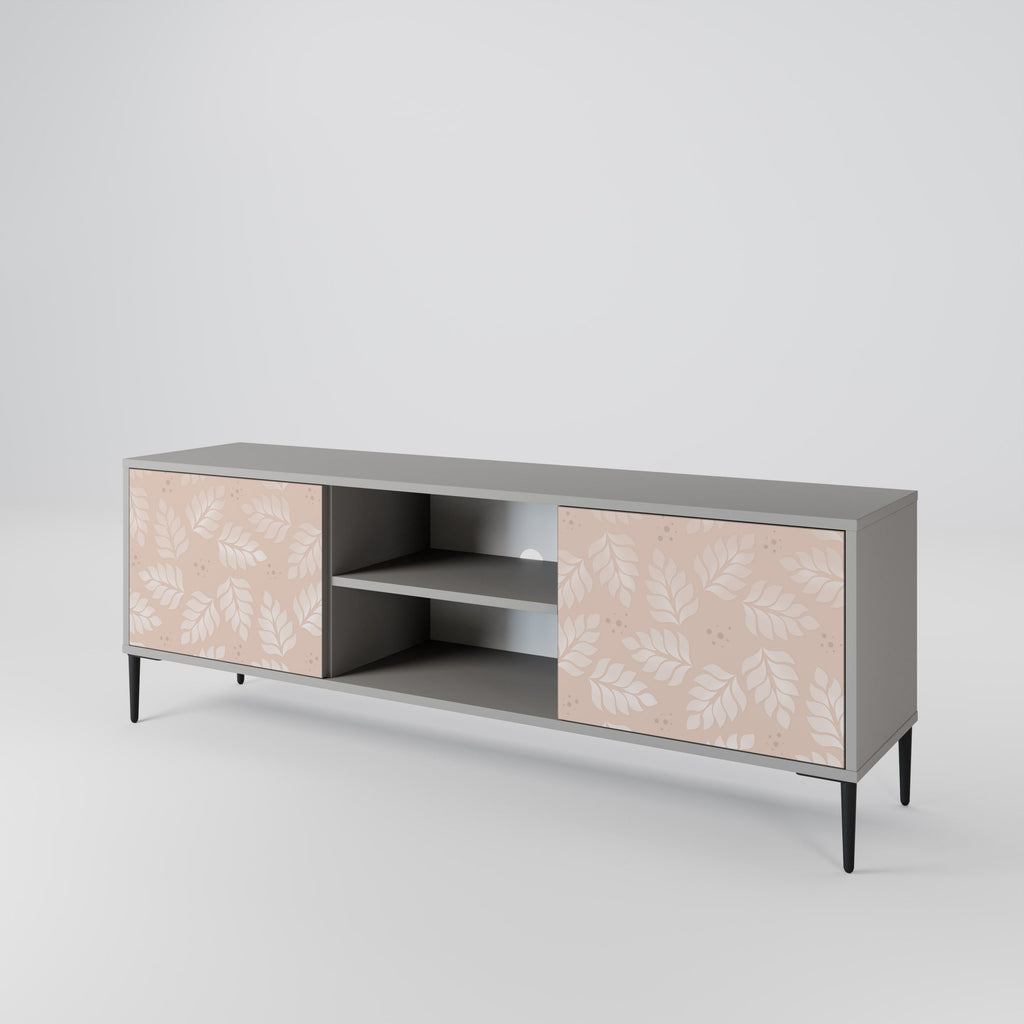 LEAVES ON BEIGE 2-Door TV Stand in Grey Finish