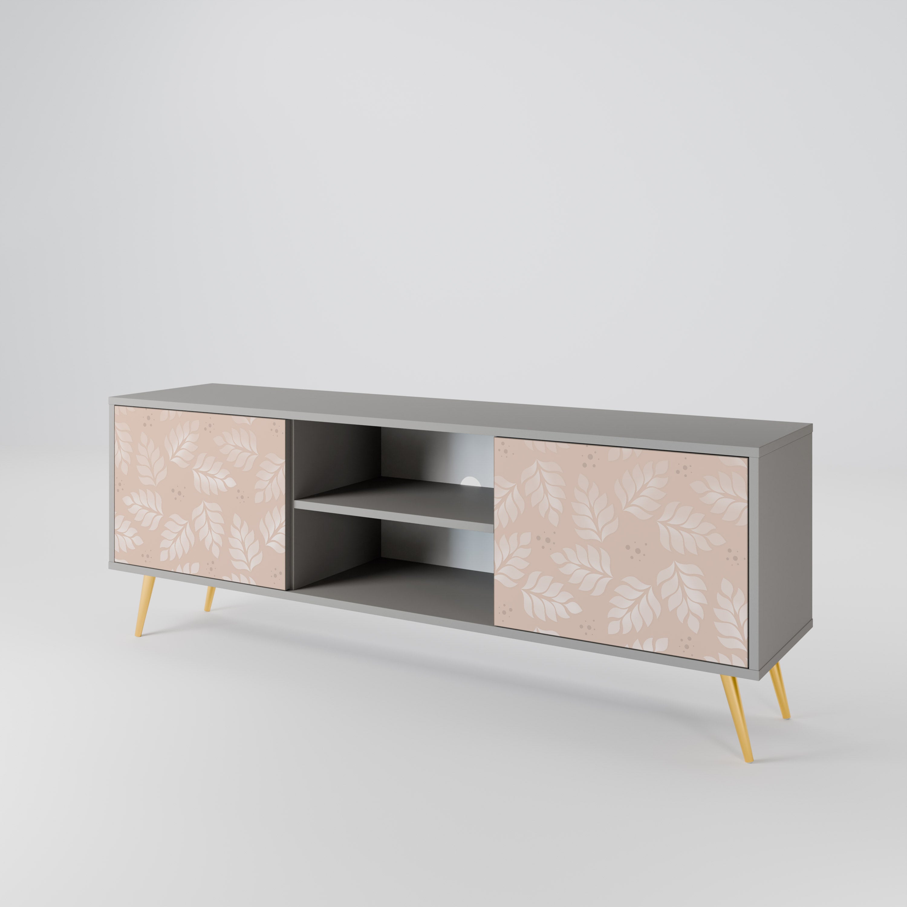 LEAVES ON BEIGE 2-Door TV Stand in Grey Finish