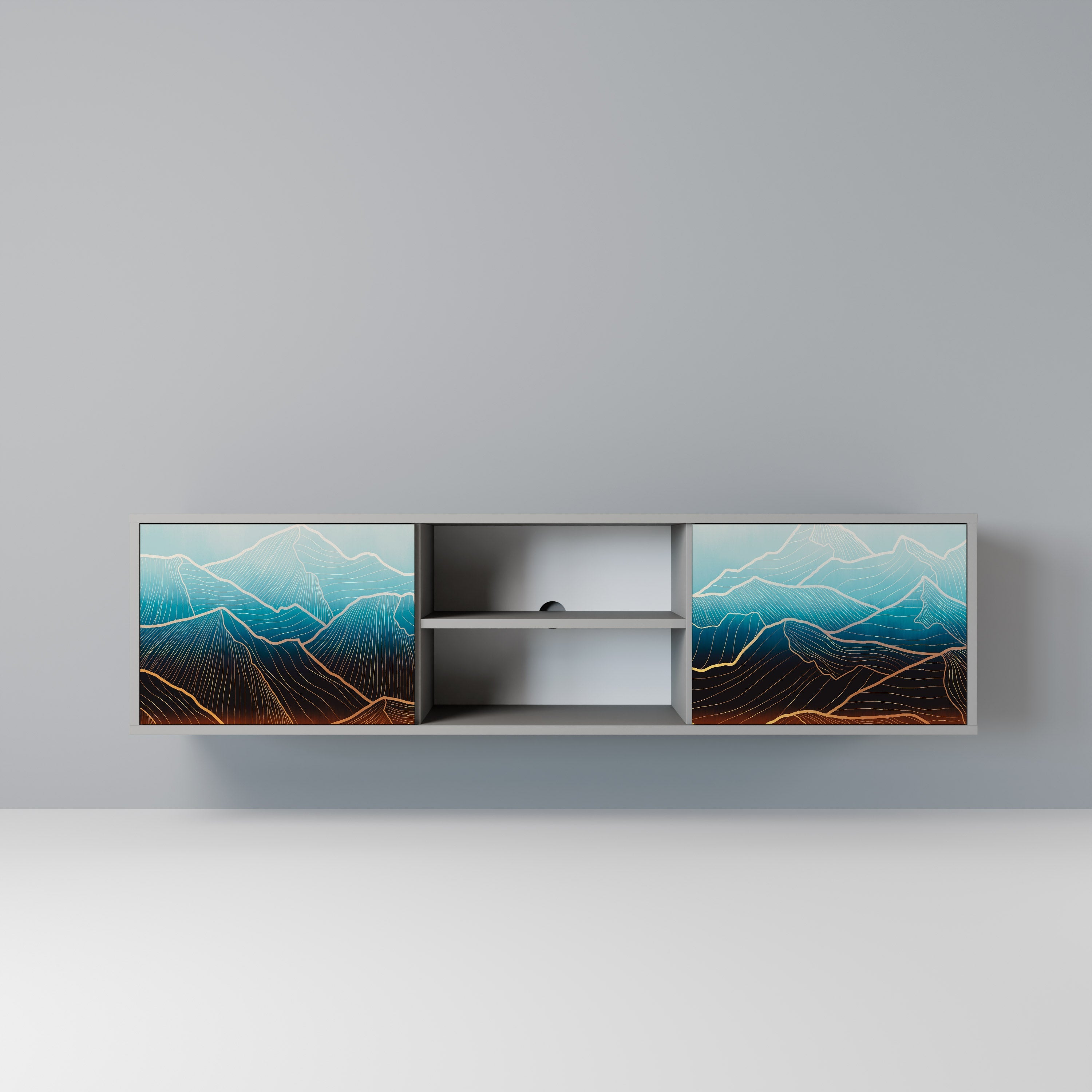 LUNAR SECRETS 2-Door TV Stand in Grey Finish