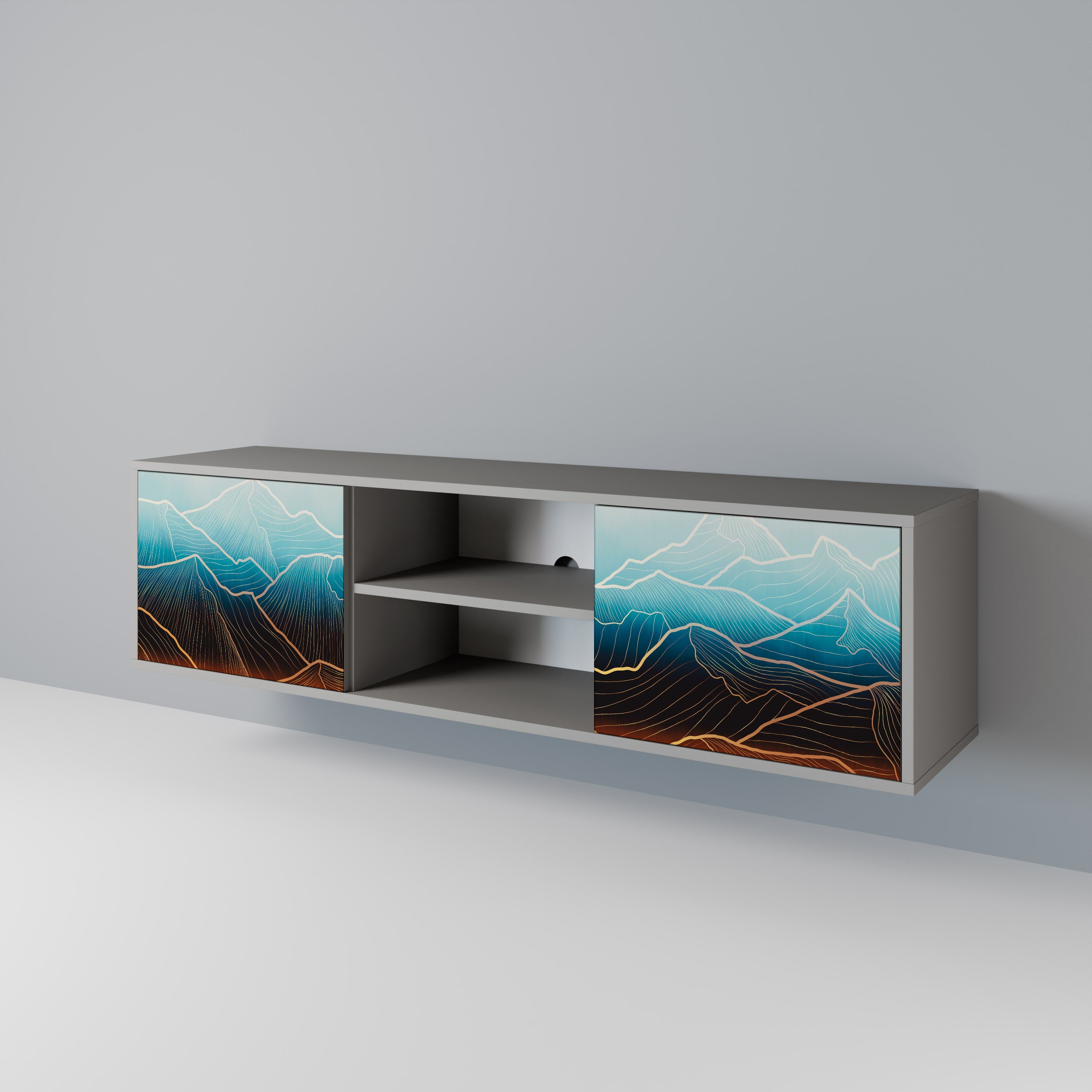 LUNAR SECRETS 2-Door TV Stand in Grey Finish