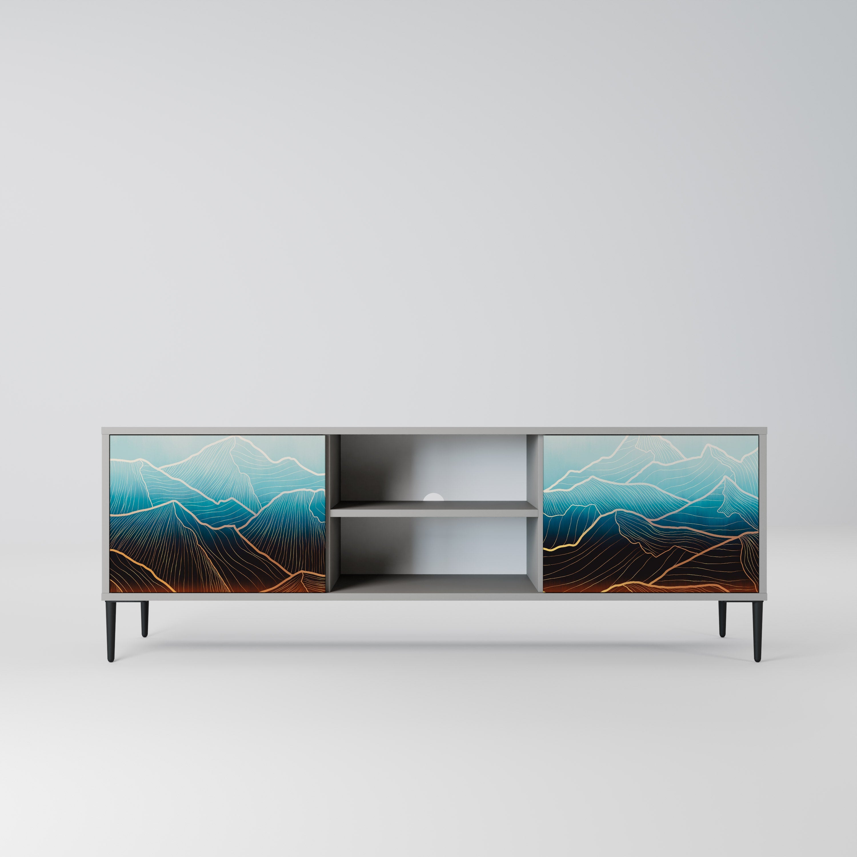 LUNAR SECRETS 2-Door TV Stand in Grey Finish