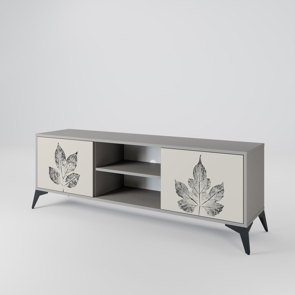 LEAFY STAMPS 2-Door TV Stand in Grey Finish