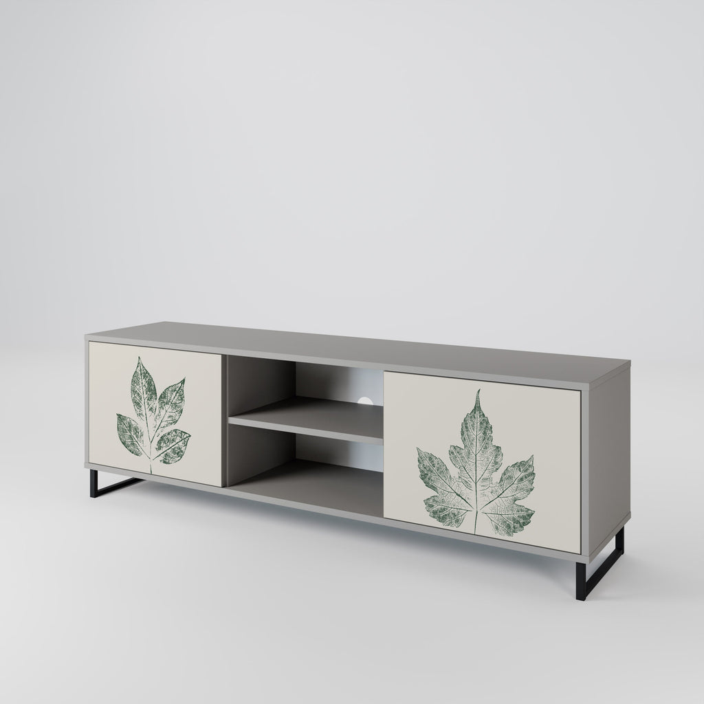 GREEN LEAFY STAMPS 2-Door TV Stand in Grey Finish