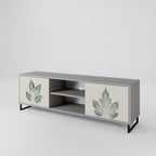 GREEN LEAFY STAMPS 2-Door TV Stand in Grey Finish