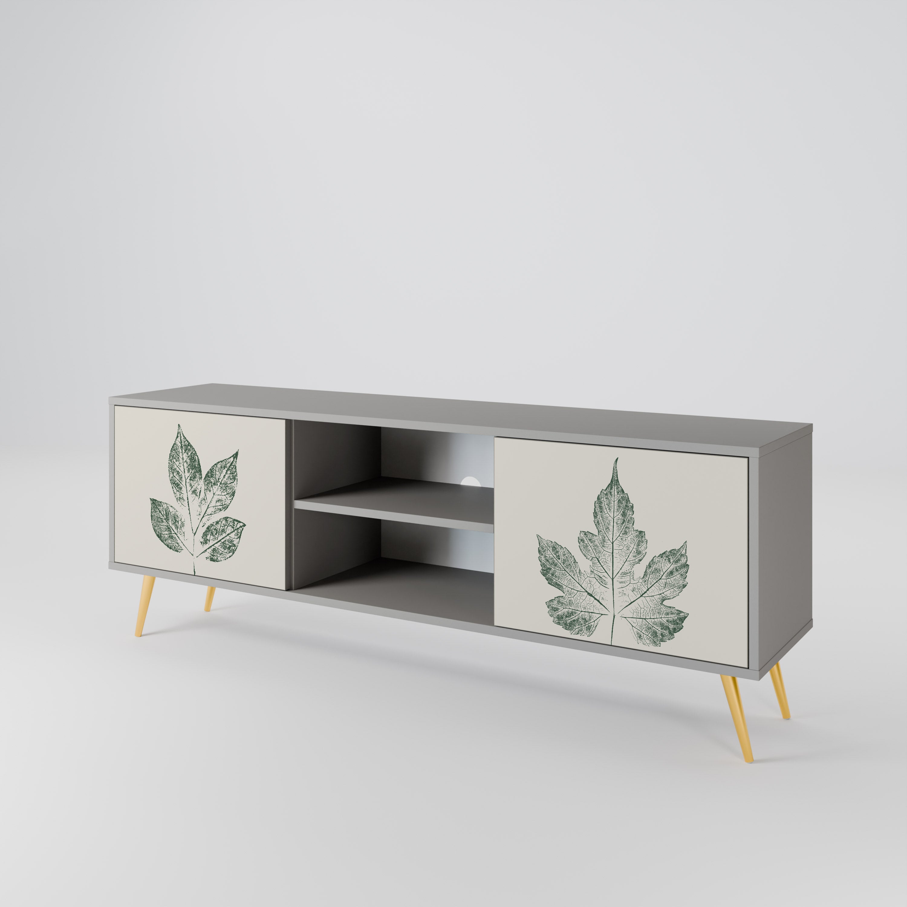 GREEN LEAFY STAMPS 2-Door TV Stand in Grey Finish