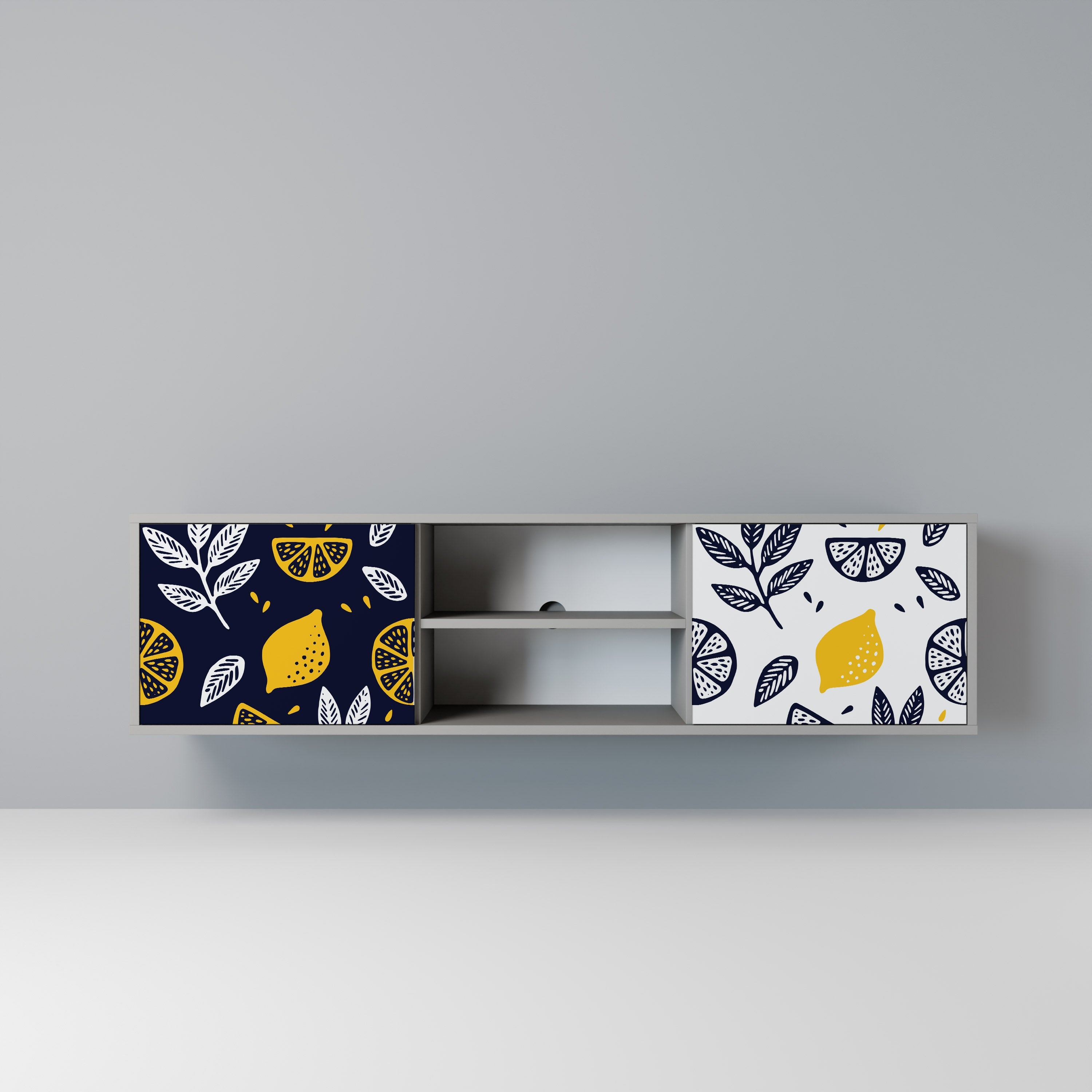 CITRUS BLACK AND WHITE 2-Door TV Stand in Grey Finish