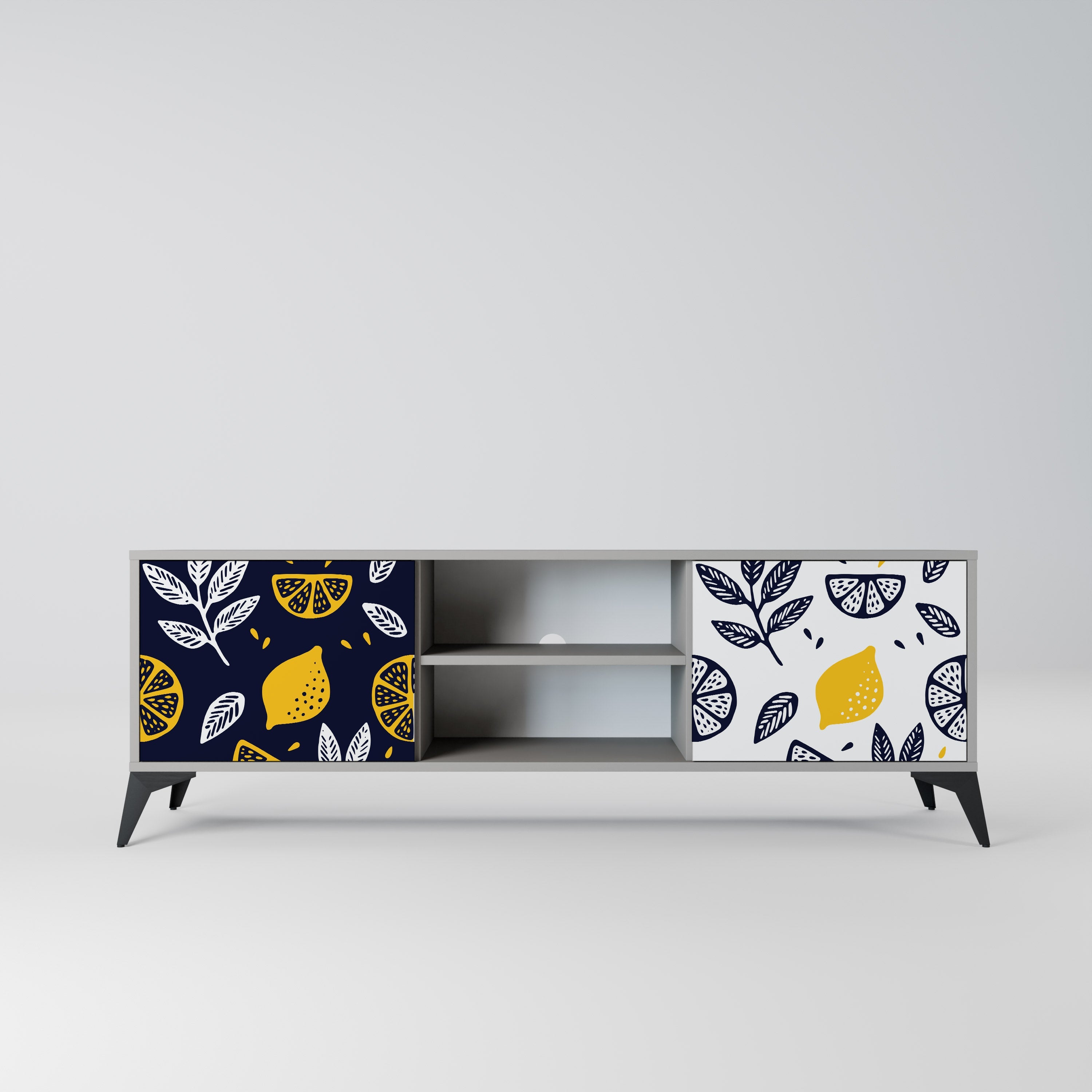 CITRUS BLACK AND WHITE 2-Door TV Stand in Grey Finish