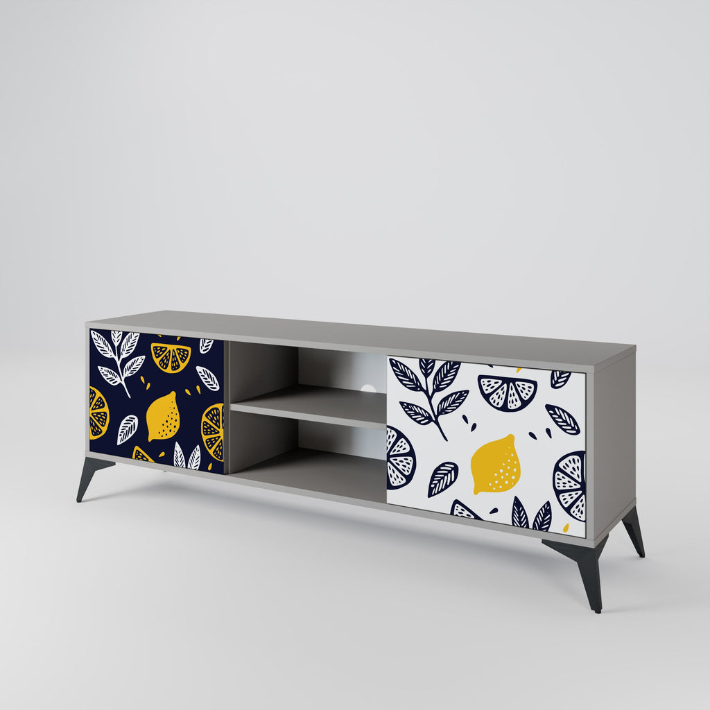 CITRUS BLACK AND WHITE 2-Door TV Stand in Grey Finish