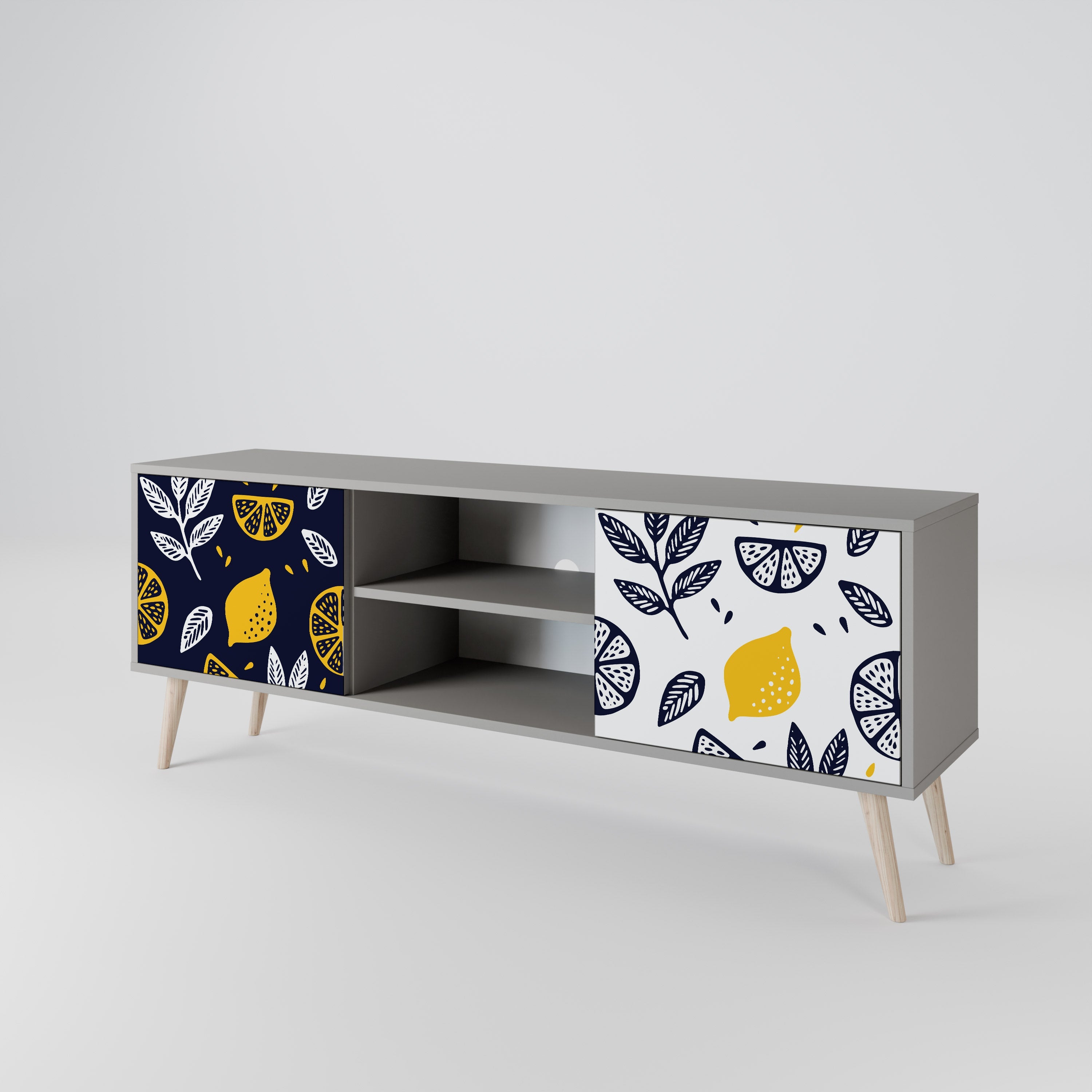 CITRUS BLACK AND WHITE 2-Door TV Stand in Grey Finish