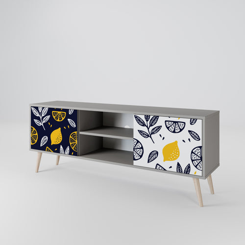 CITRUS BLACK AND WHITE 2-Door TV Stand in Grey Finish