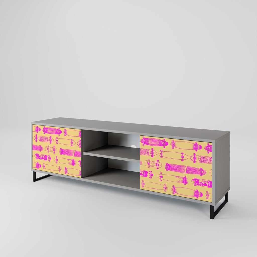 SKATEBOARD ARTISTRY 2-Door TV Stand in Grey Finish