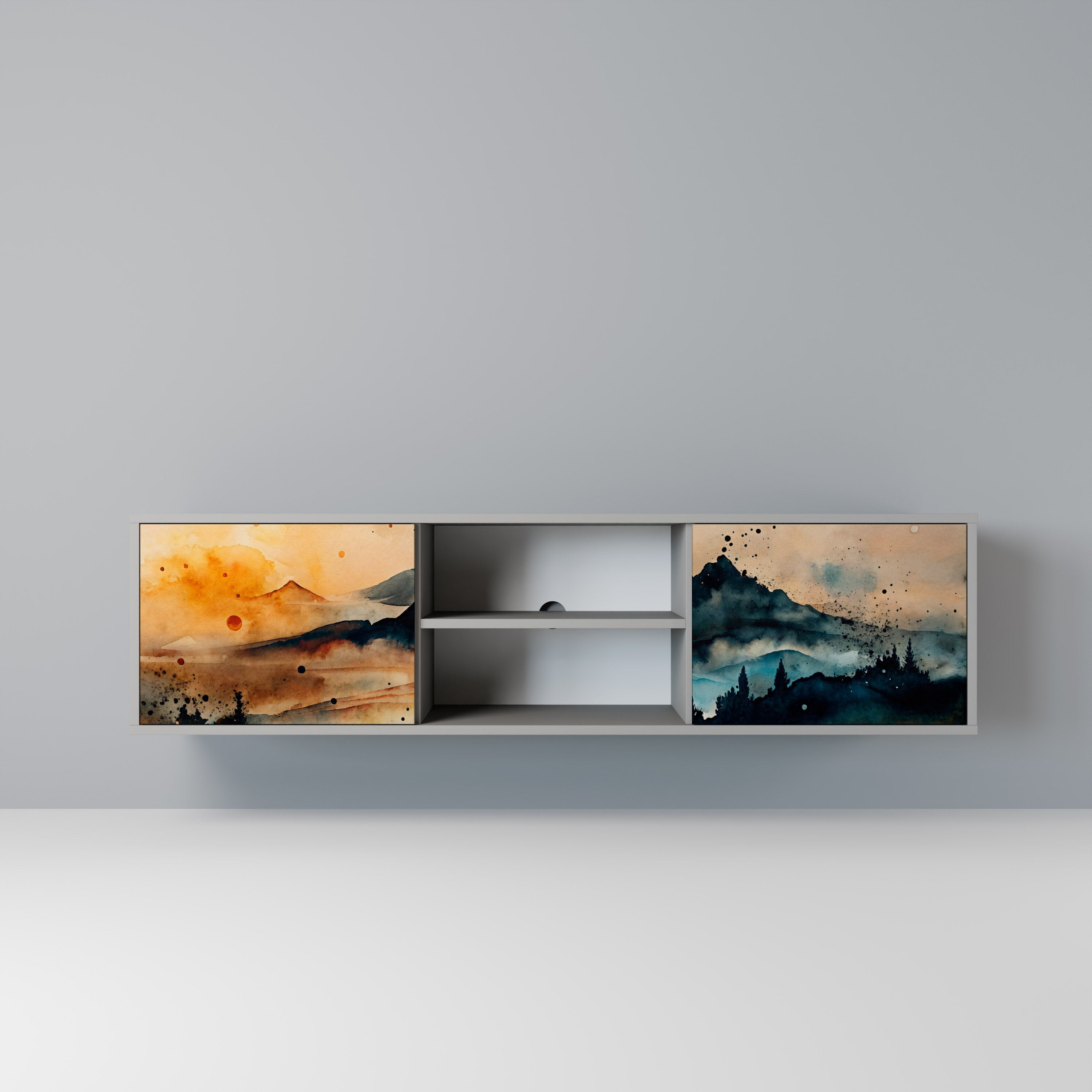 OMINOUS MOUNTAINS 2-Door TV Stand in Grey Finish