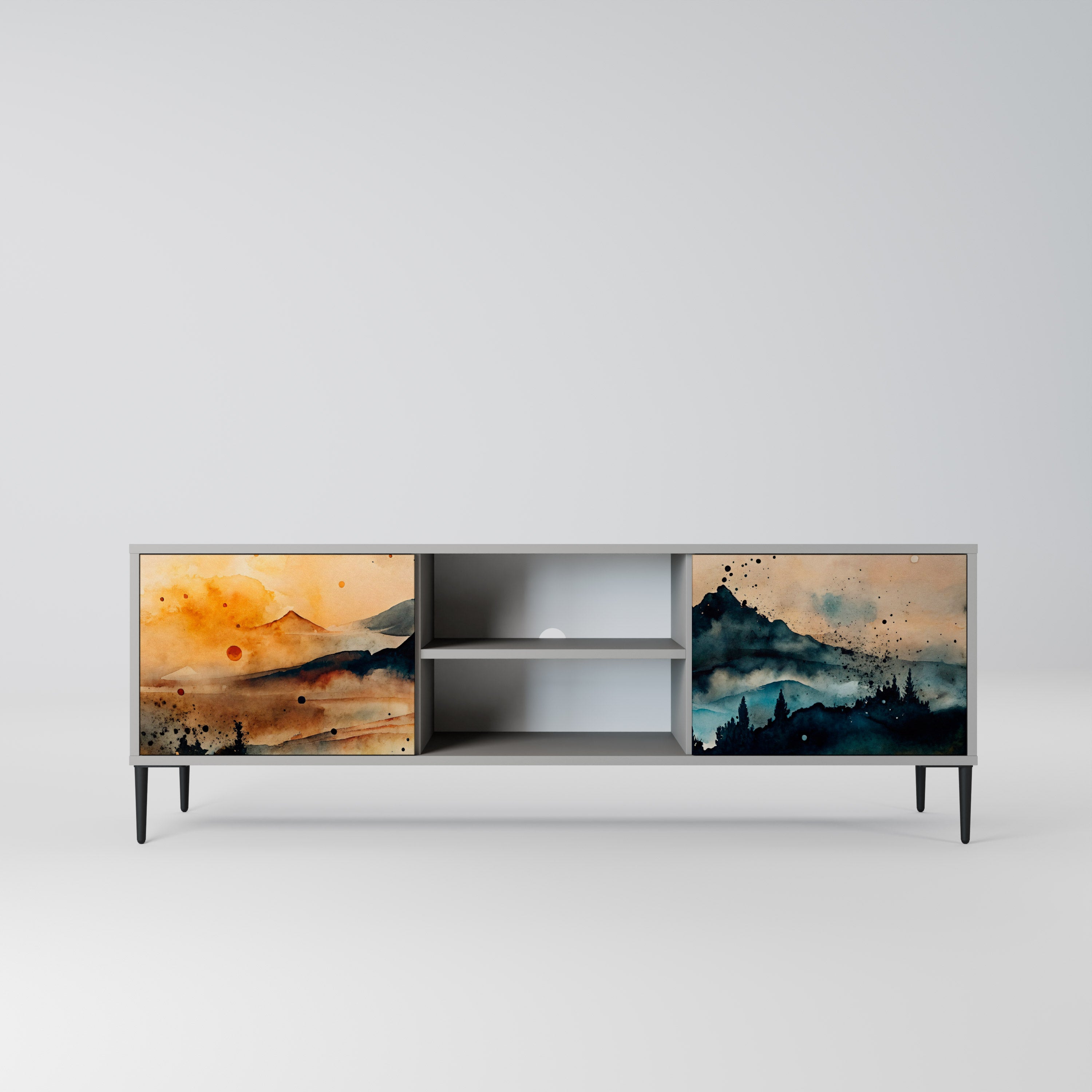 OMINOUS MOUNTAINS 2-Door TV Stand in Grey Finish