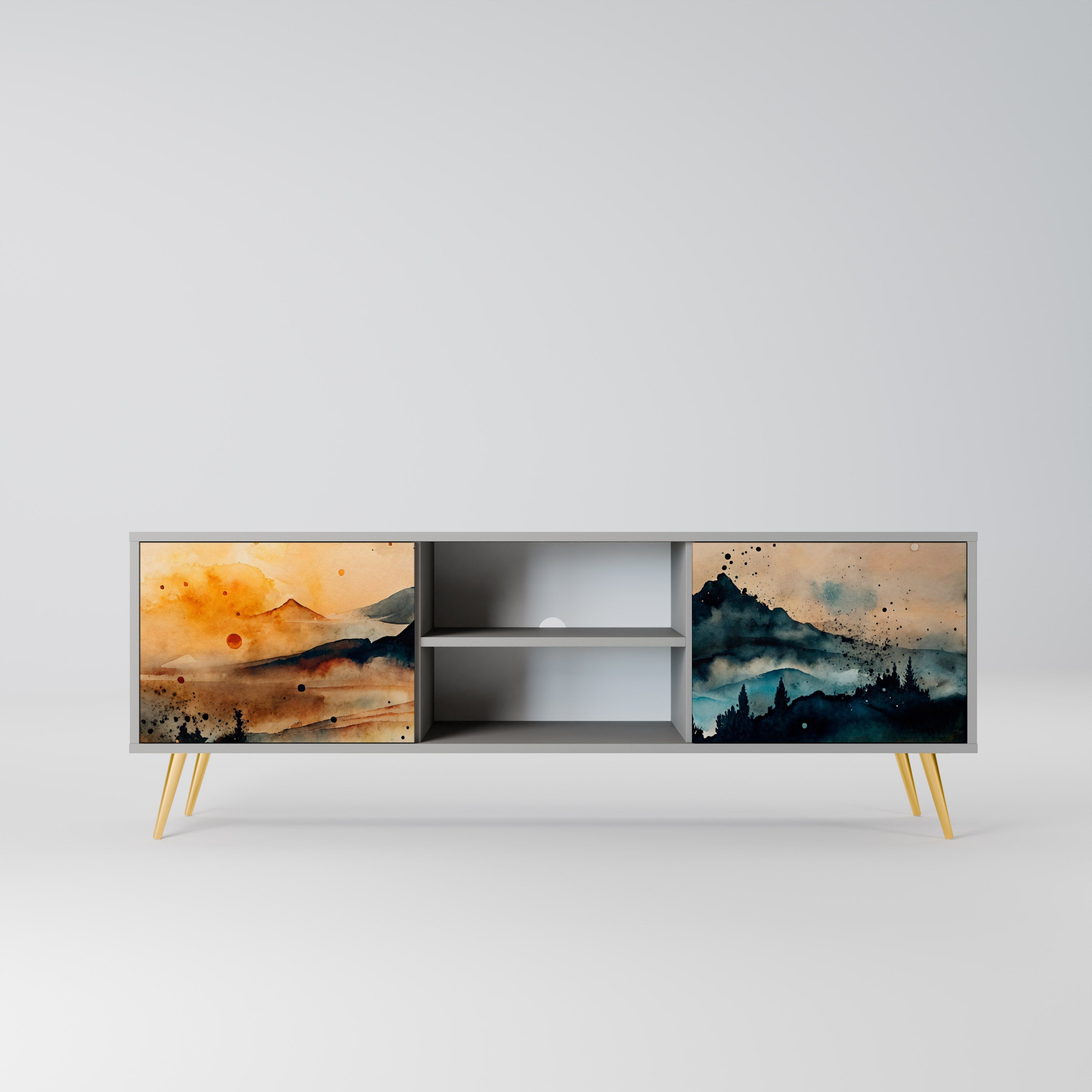 OMINOUS MOUNTAINS 2-Door TV Stand in Grey Finish