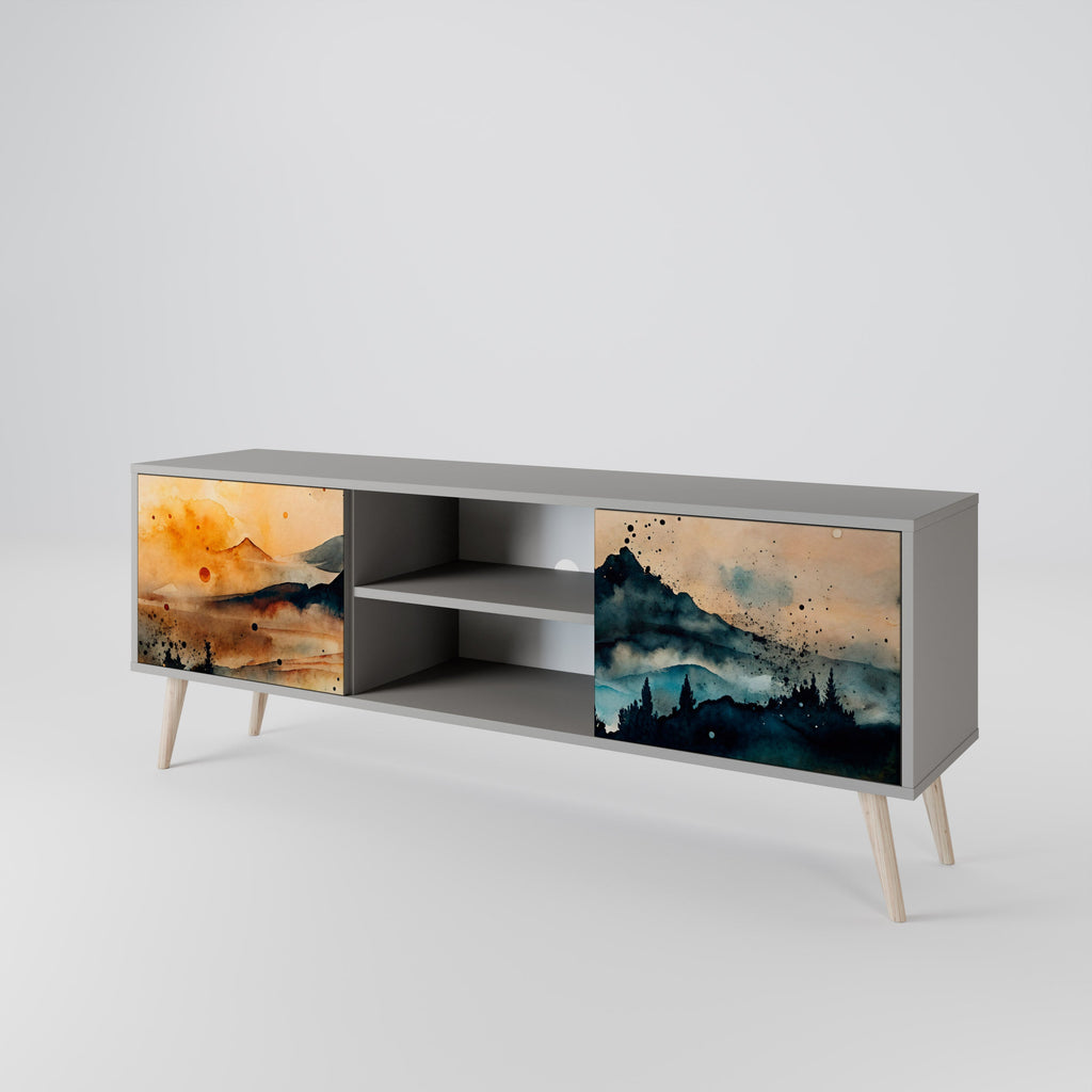 OMINOUS MOUNTAINS 2-Door TV Stand in Grey Finish