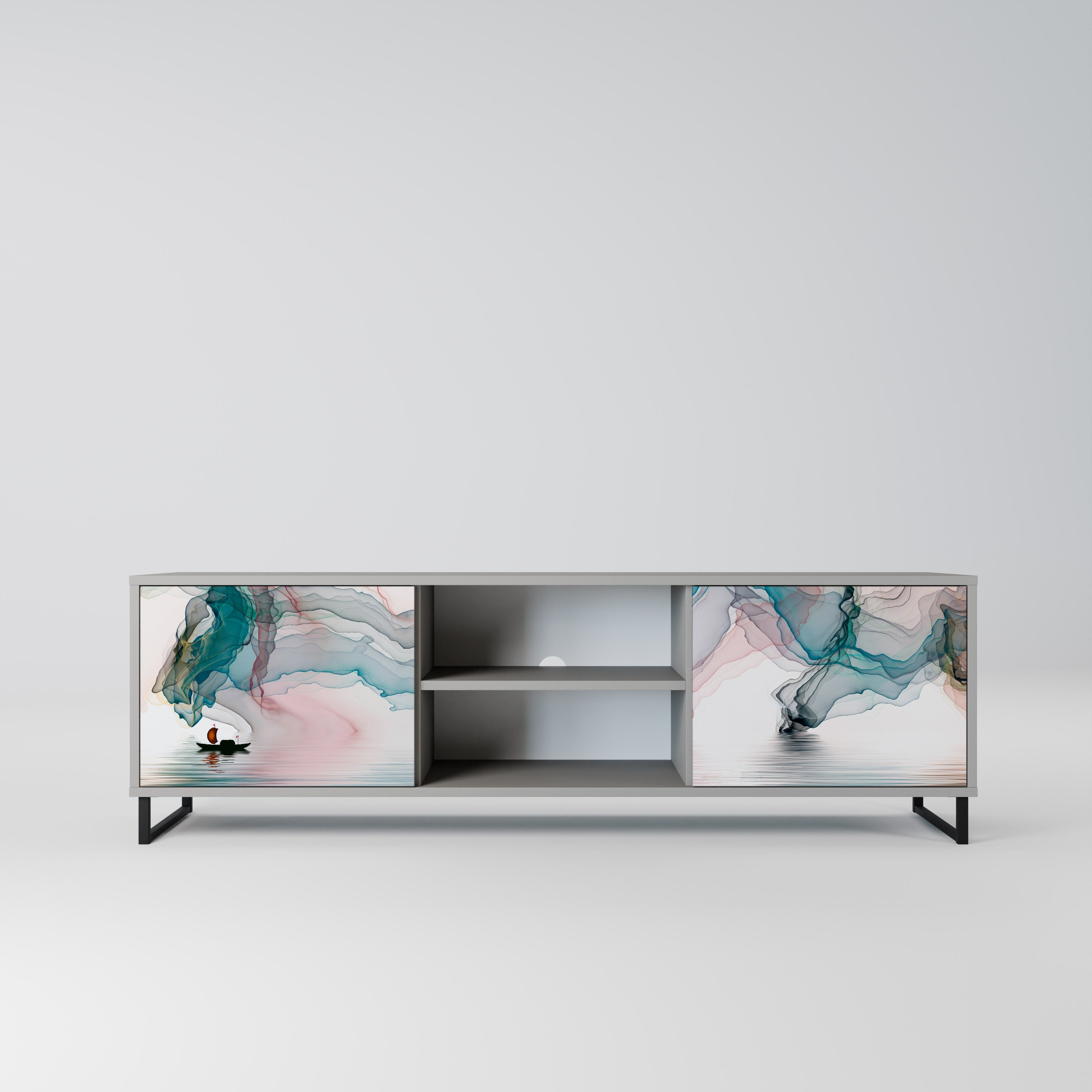 VELVET CROSSING 2-Door TV Stand in Grey Finish