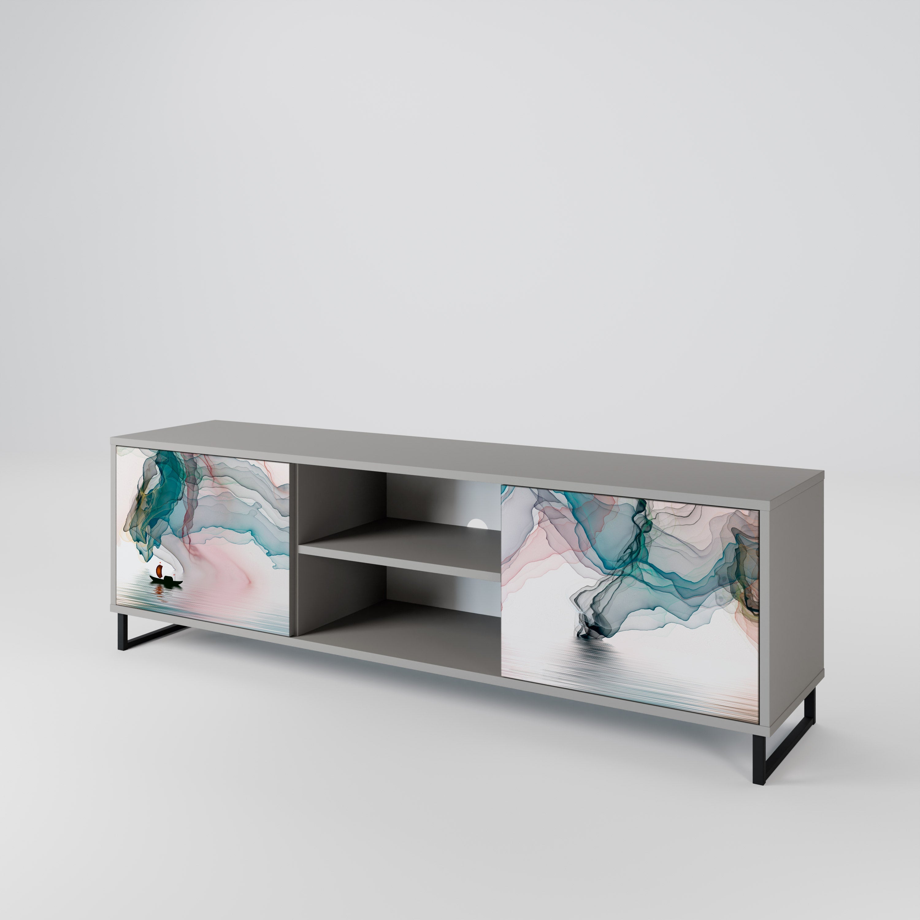 VELVET CROSSING 2-Door TV Stand in Grey Finish