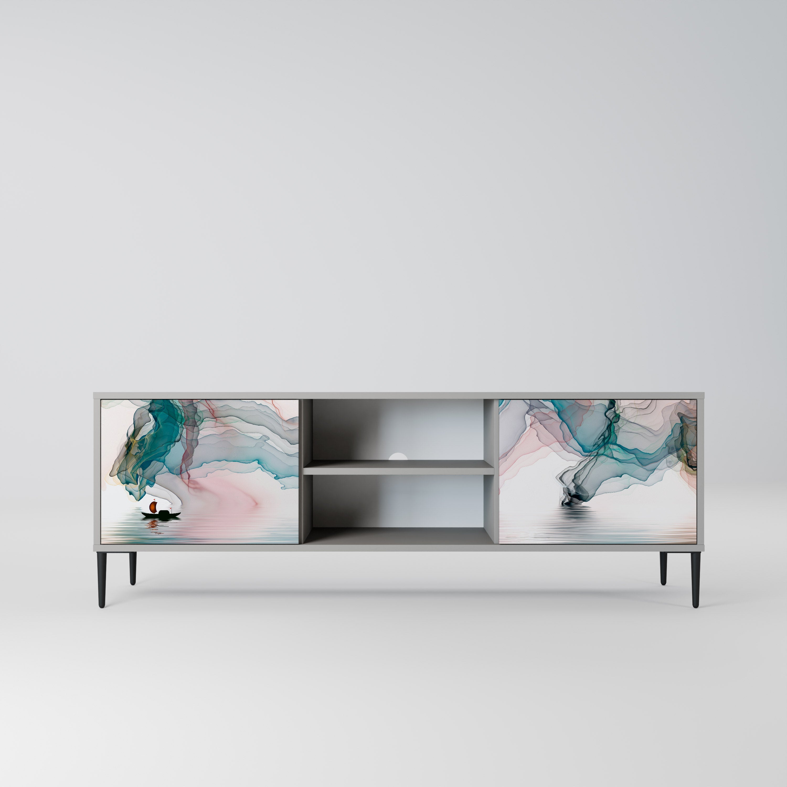 VELVET CROSSING 2-Door TV Stand in Grey Finish