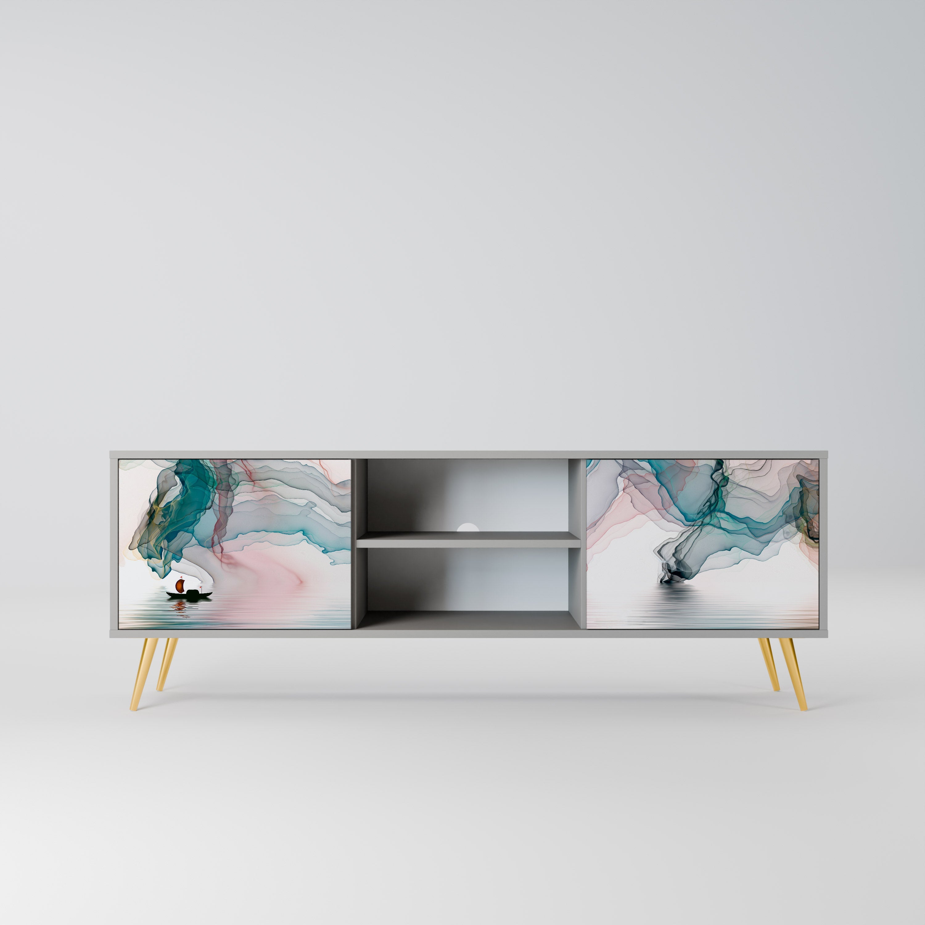 VELVET CROSSING 2-Door TV Stand in Grey Finish