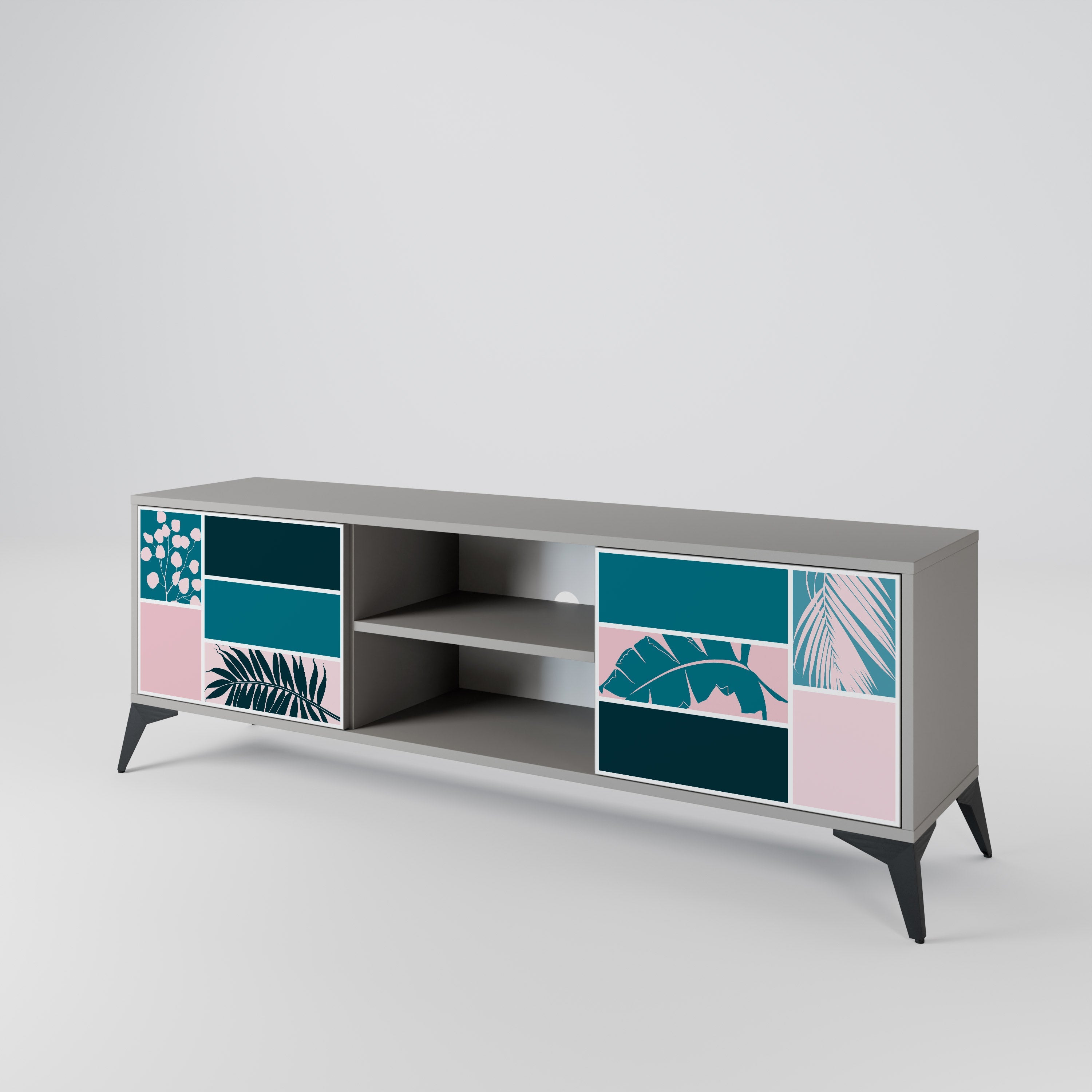 COMBINATION OF SHAPES 2-Door TV Stand in Grey Finish