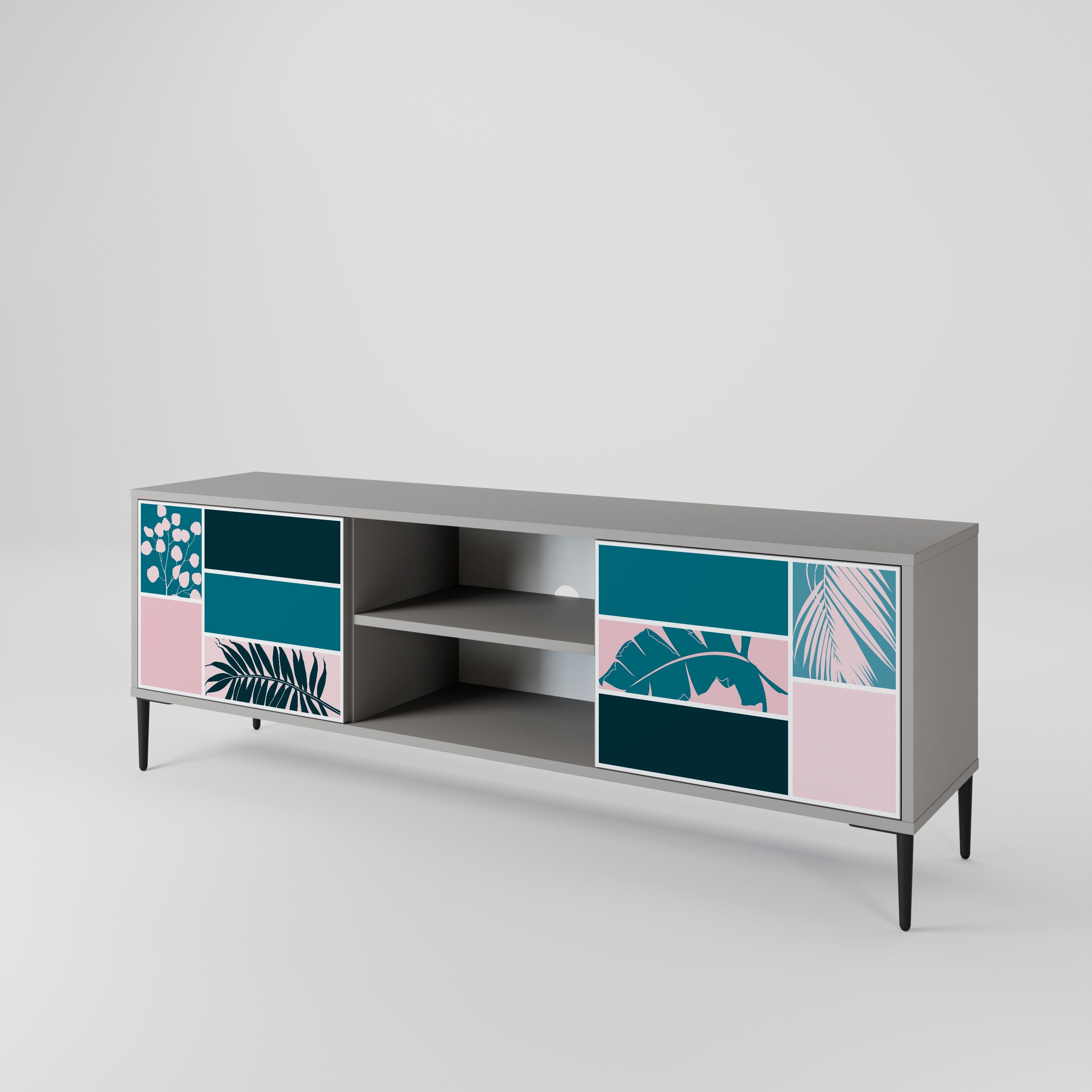 COMBINATION OF SHAPES 2-Door TV Stand in Grey Finish