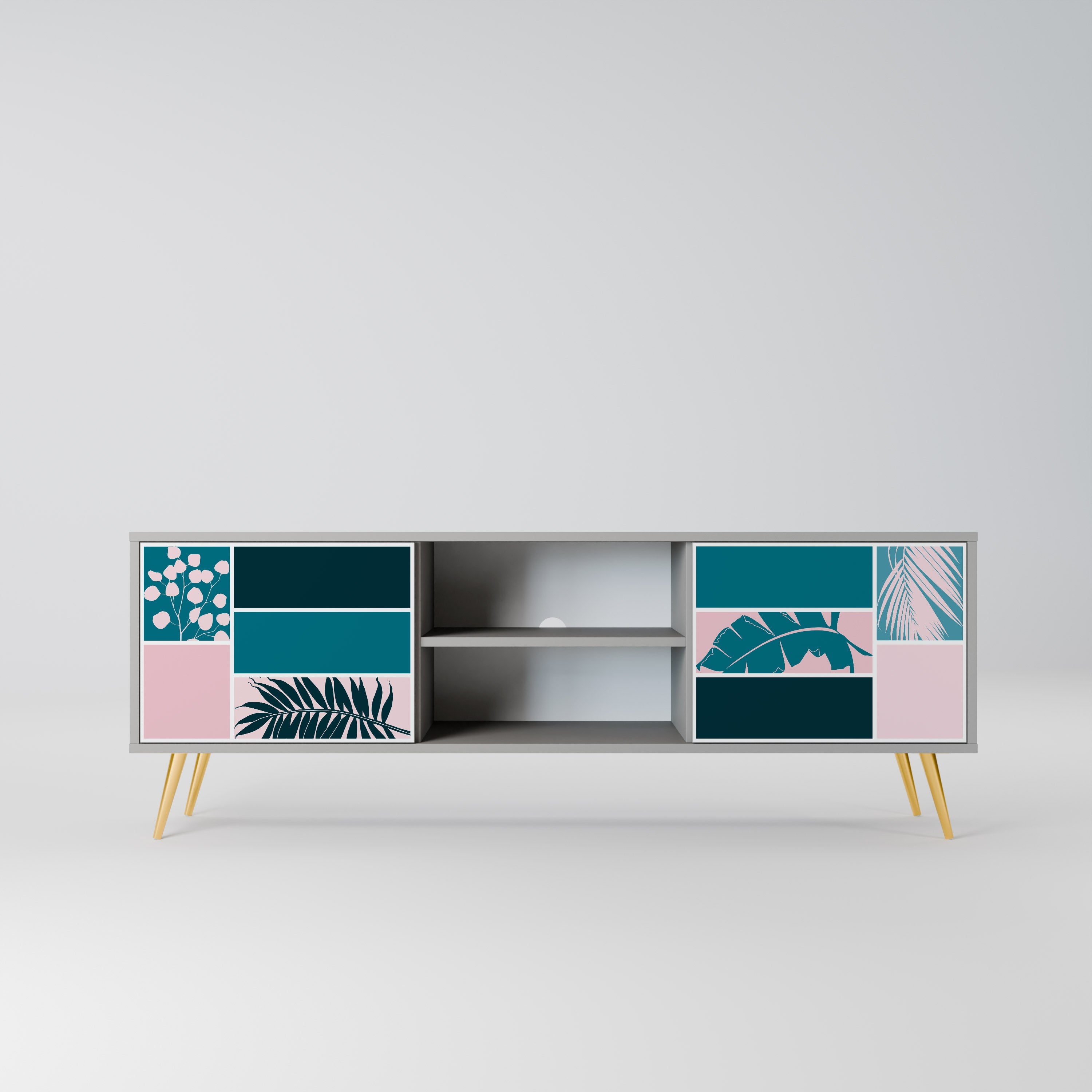 COMBINATION OF SHAPES 2-Door TV Stand in Grey Finish