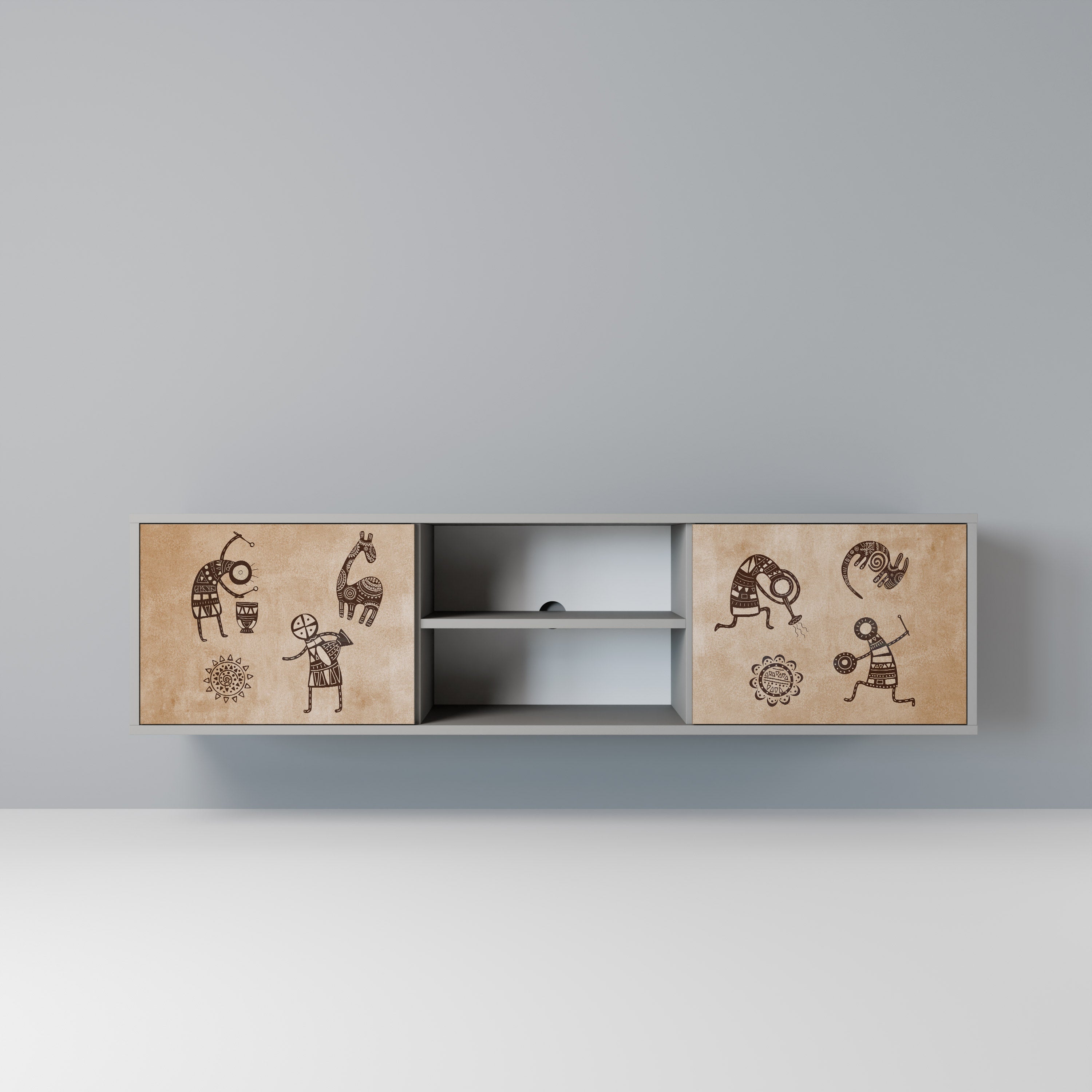 AFRICAN STYLE 2-Door TV Stand in Grey Finish