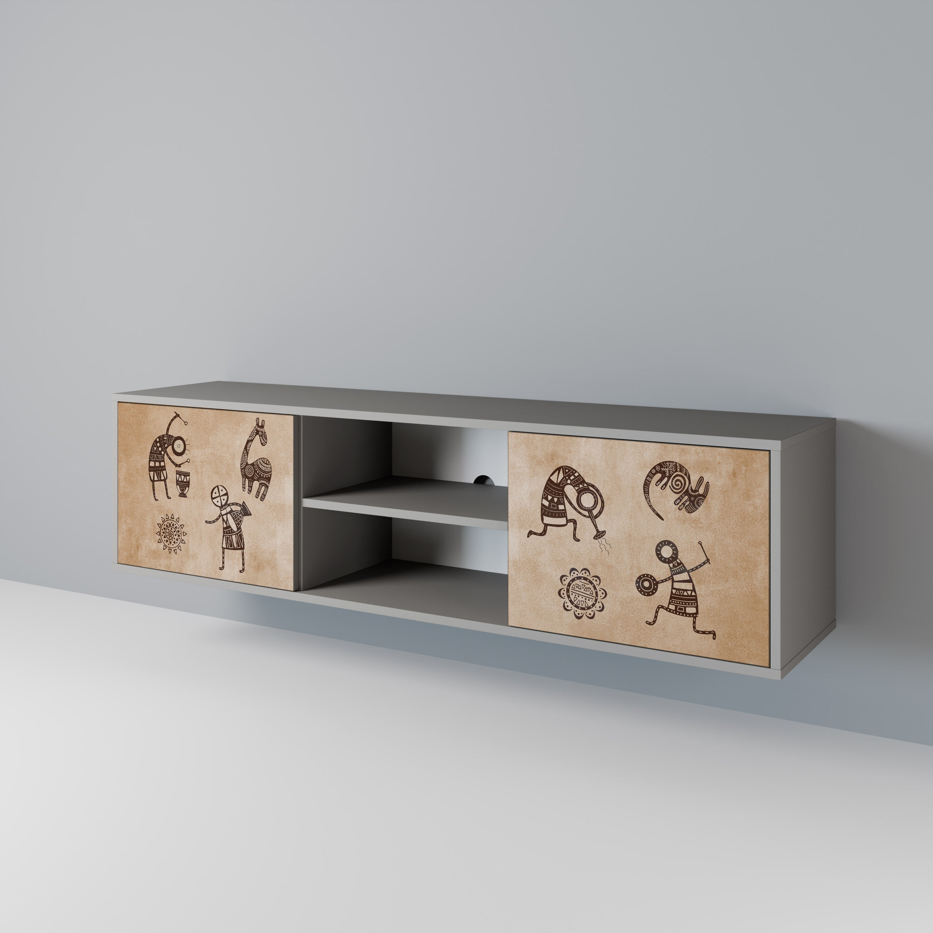 AFRICAN STYLE 2-Door TV Stand in Grey Finish