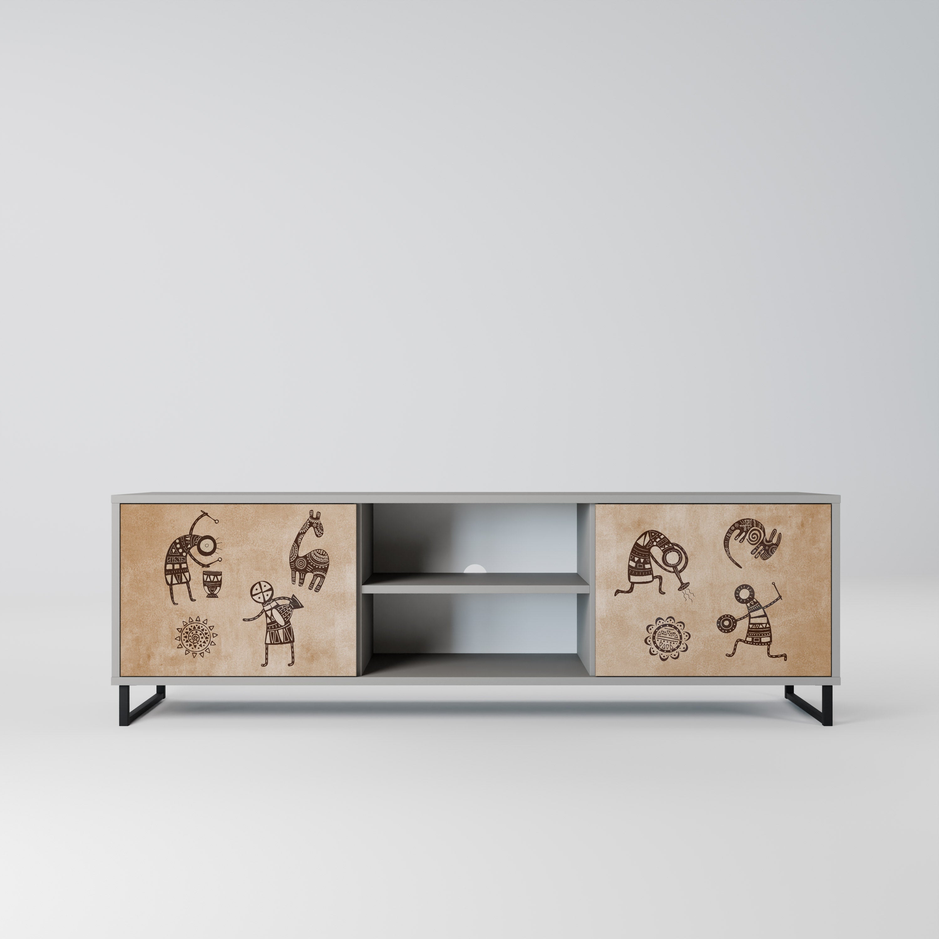 AFRICAN STYLE 2-Door TV Stand in Grey Finish