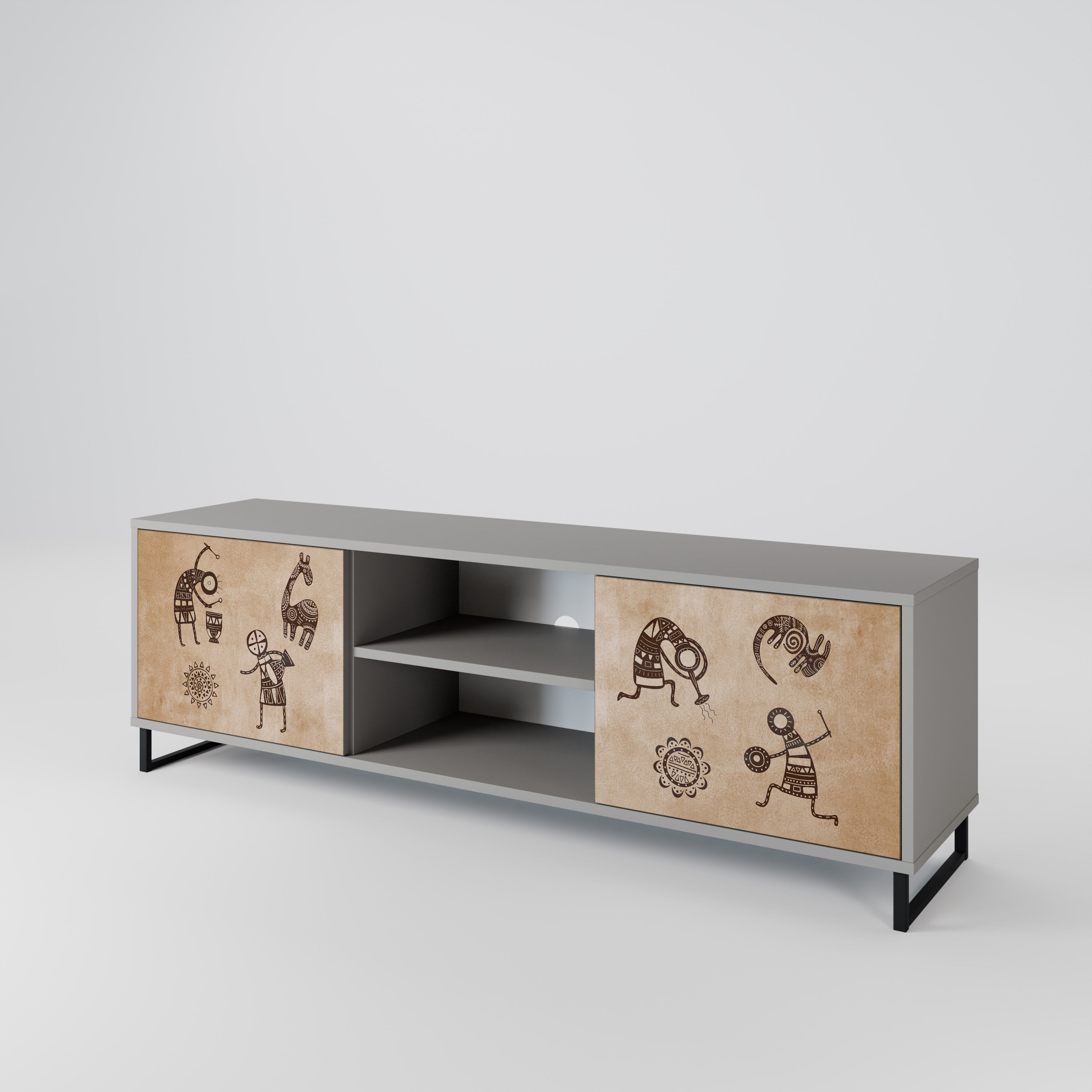 AFRICAN STYLE 2-Door TV Stand in Grey Finish