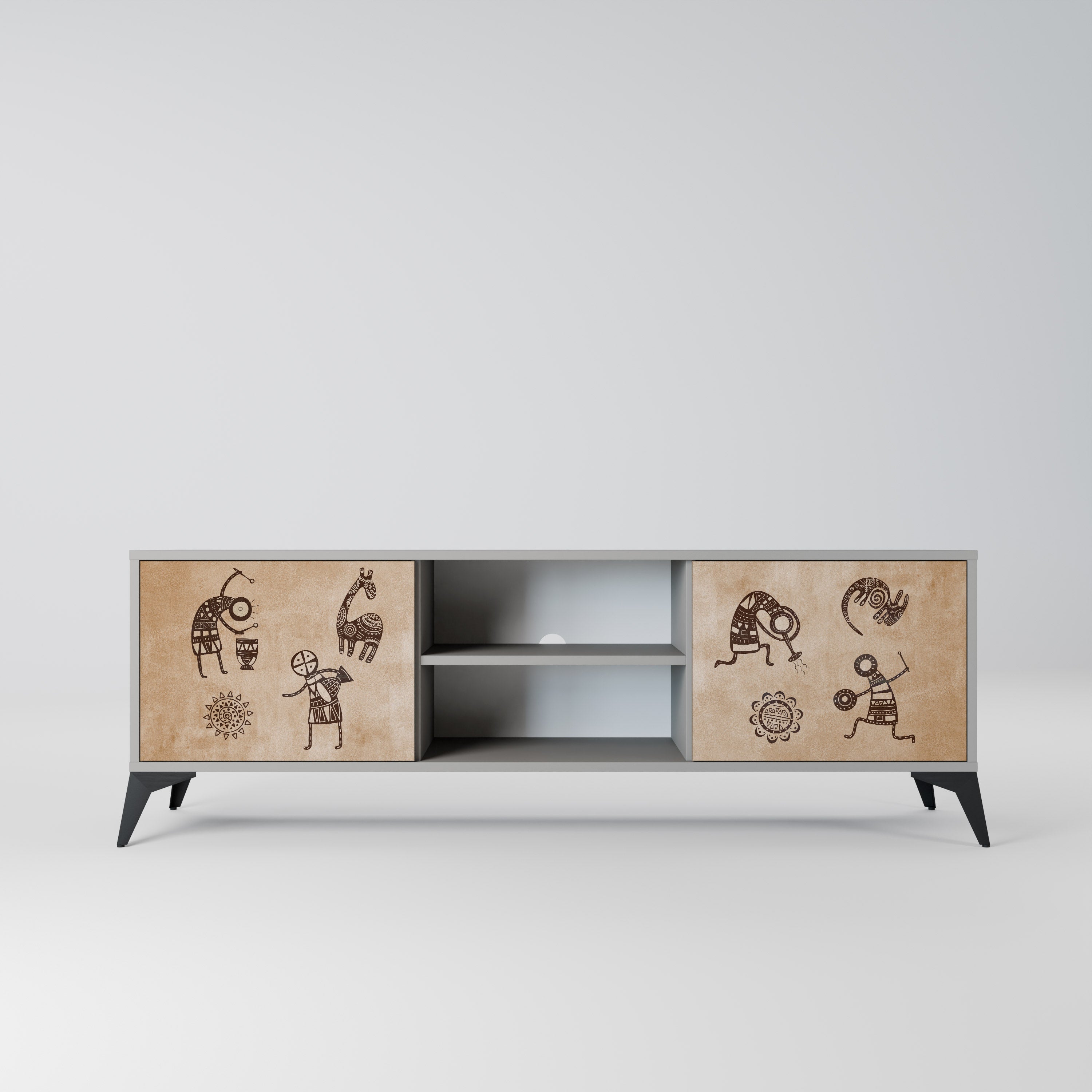 AFRICAN STYLE 2-Door TV Stand in Grey Finish