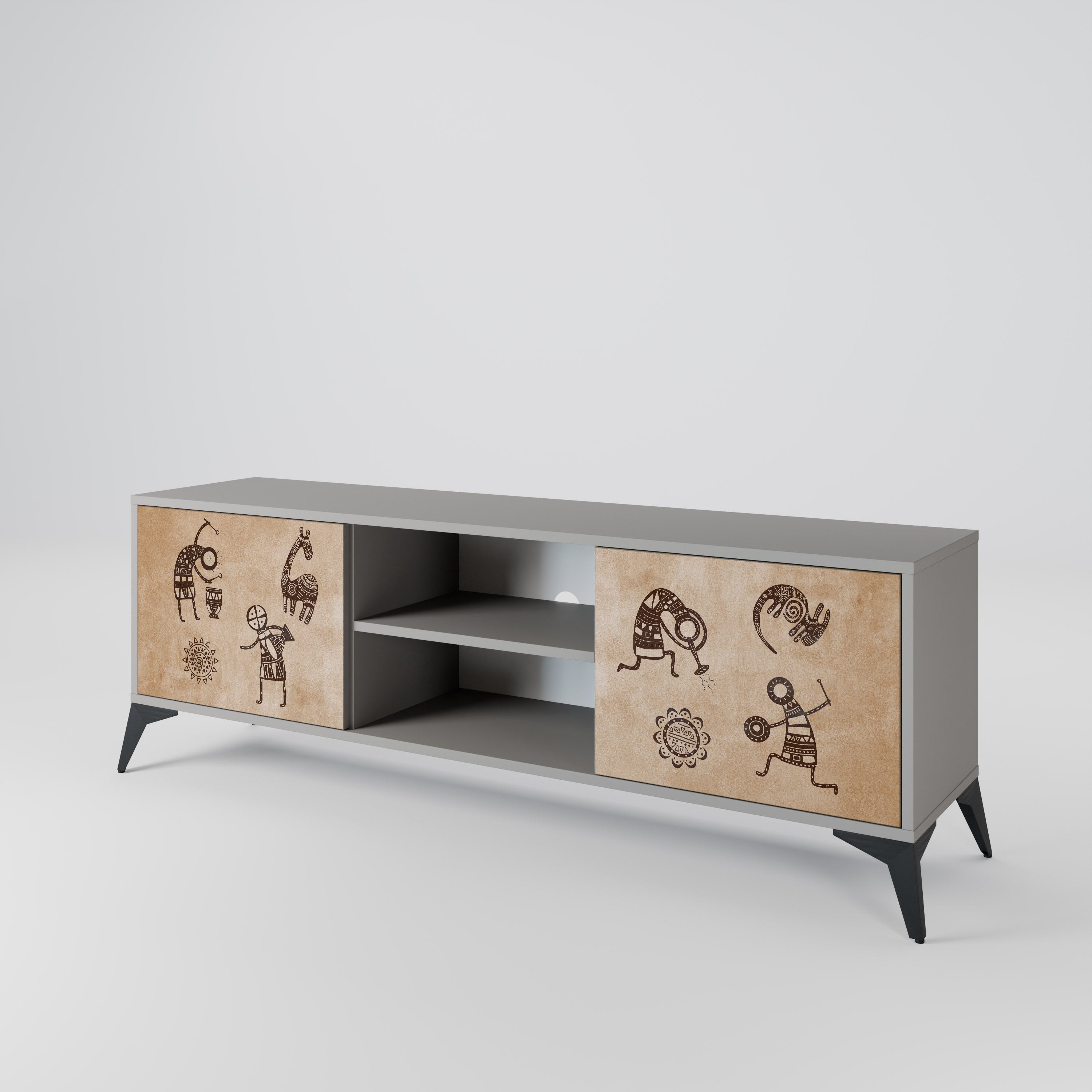 AFRICAN STYLE 2-Door TV Stand in Grey Finish