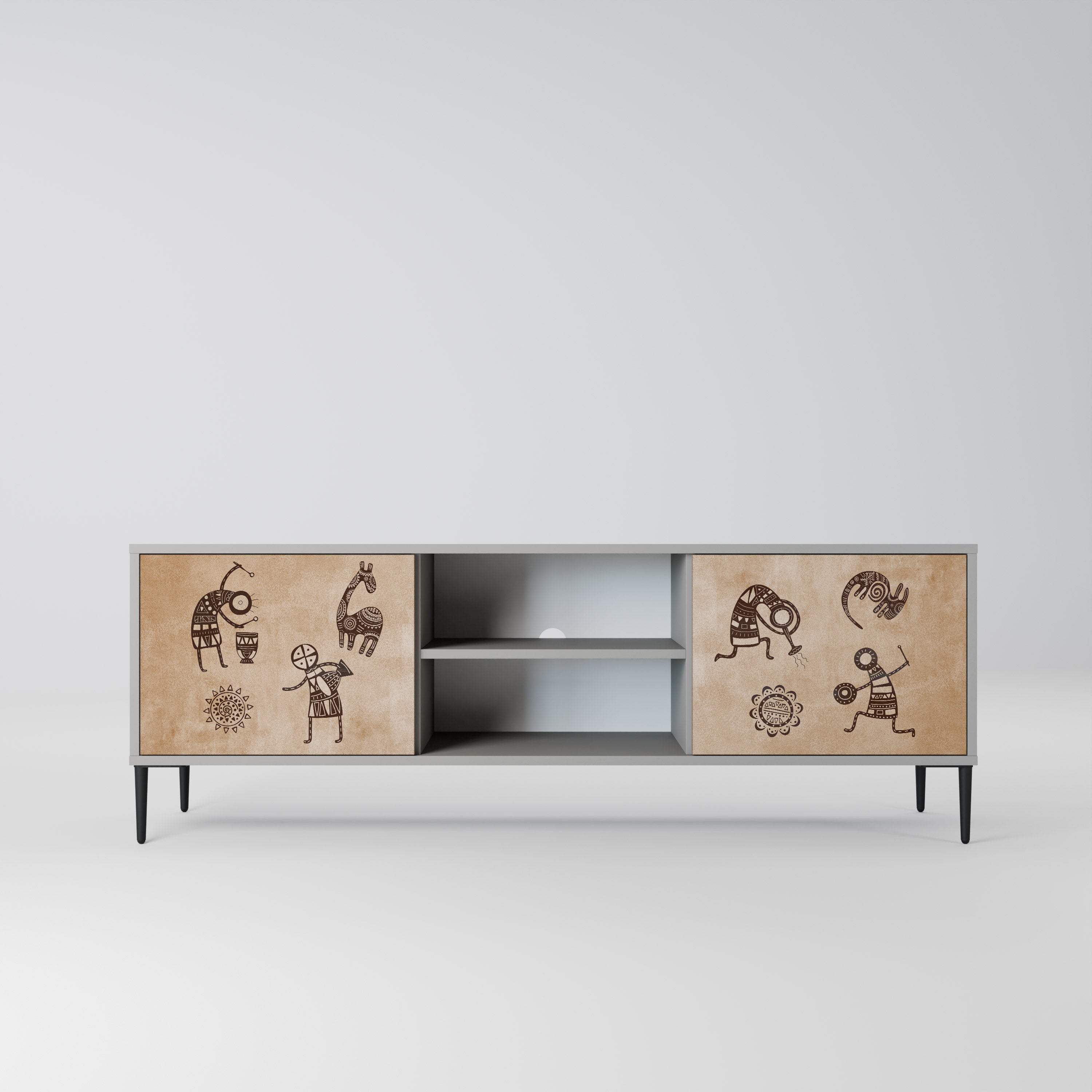 AFRICAN STYLE 2-Door TV Stand in Grey Finish