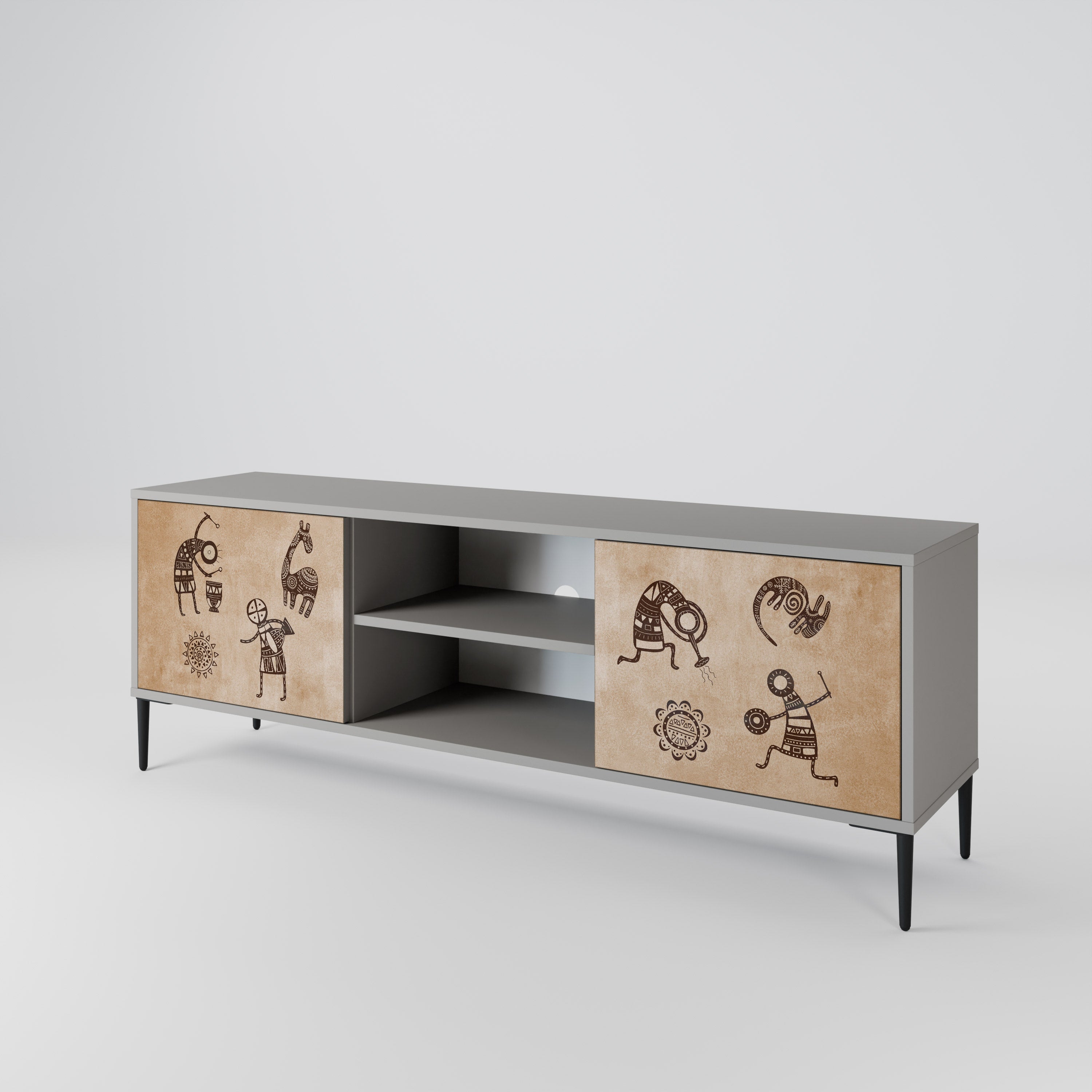 AFRICAN STYLE 2-Door TV Stand in Grey Finish