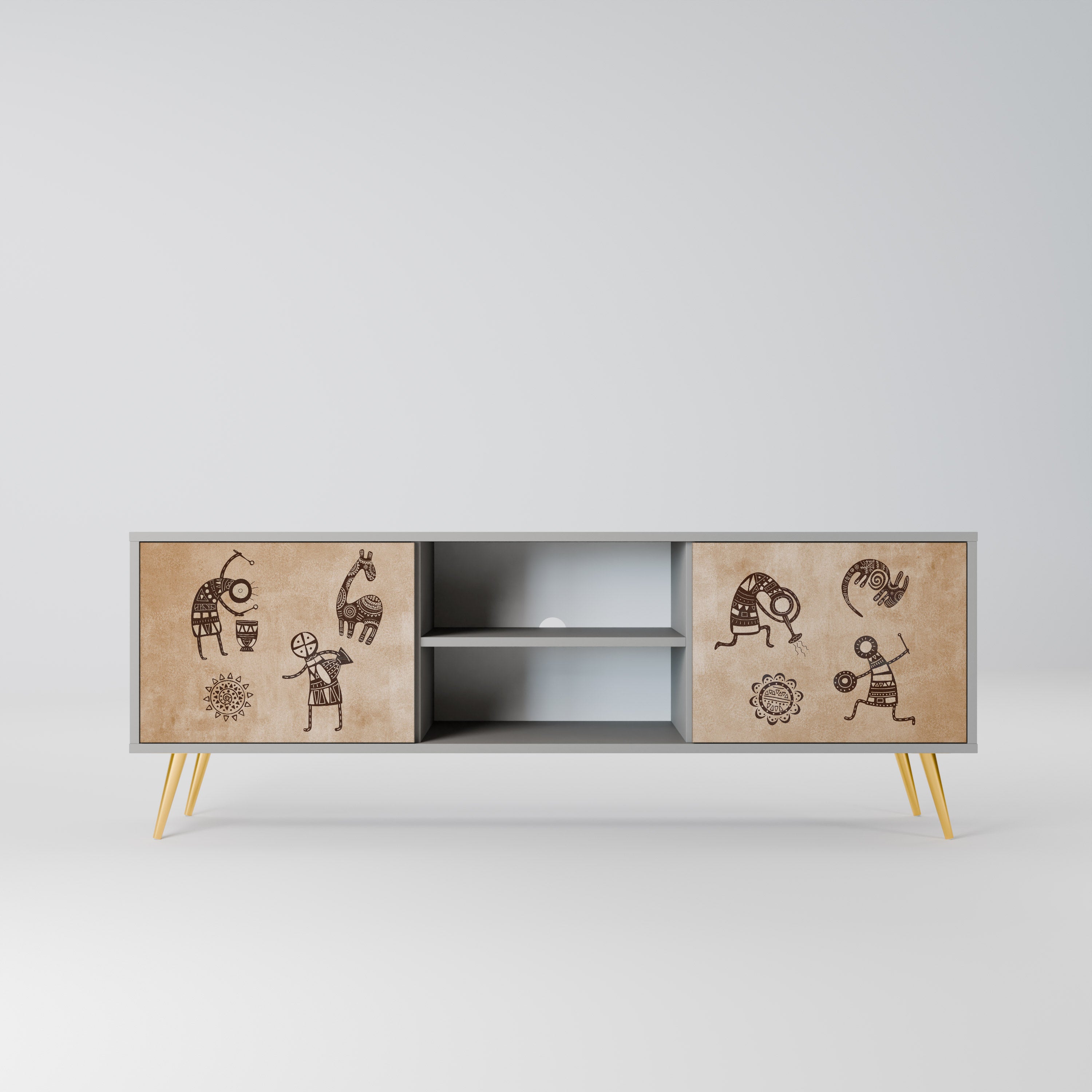 AFRICAN STYLE 2-Door TV Stand in Grey Finish