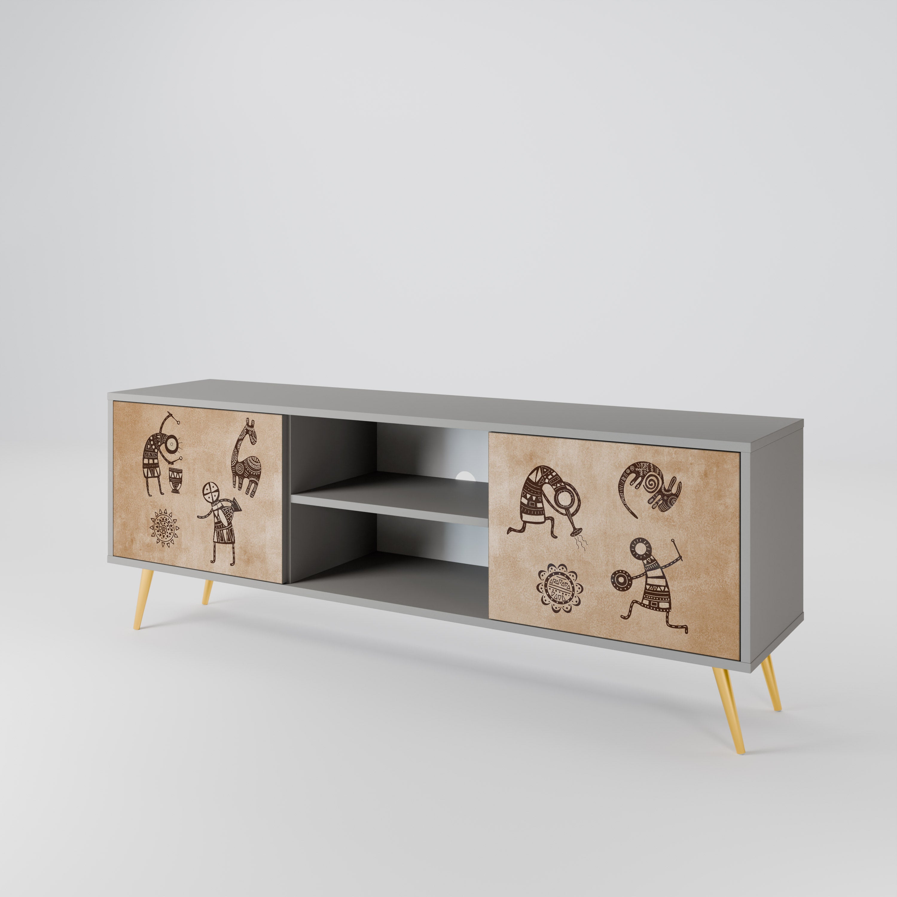 AFRICAN STYLE 2-Door TV Stand in Grey Finish